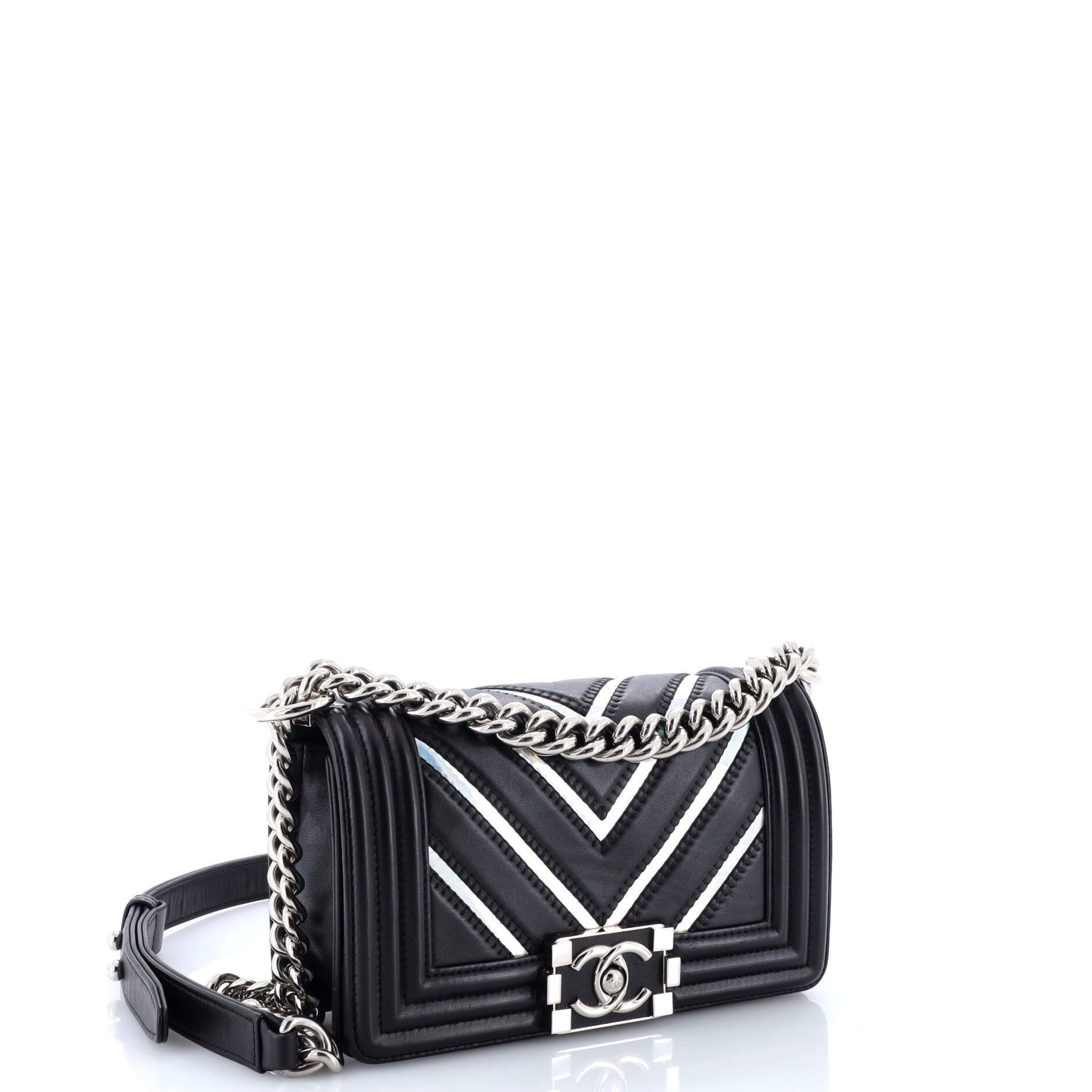 Boy Flap Bag Chevron Lambskin with Holographic PVC Small