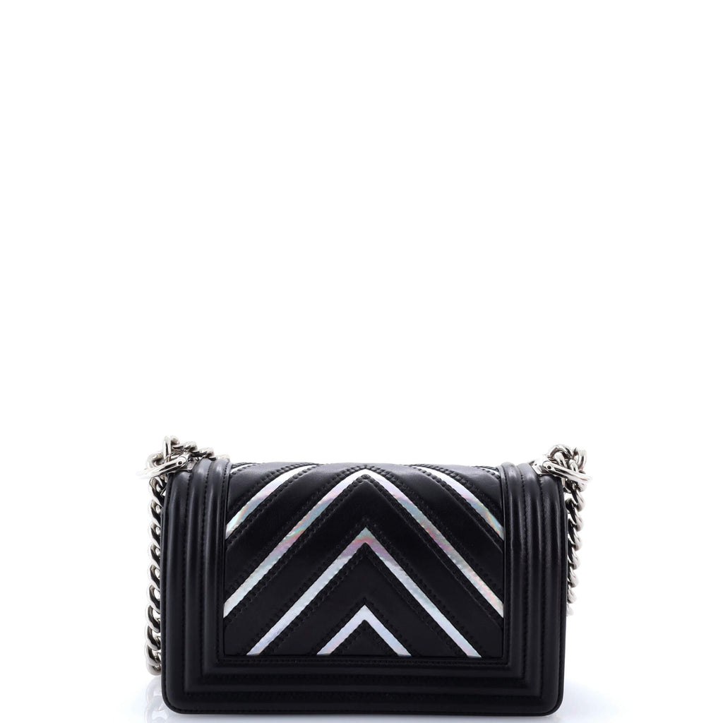 Boy Flap Bag Chevron Lambskin with Holographic PVC Small