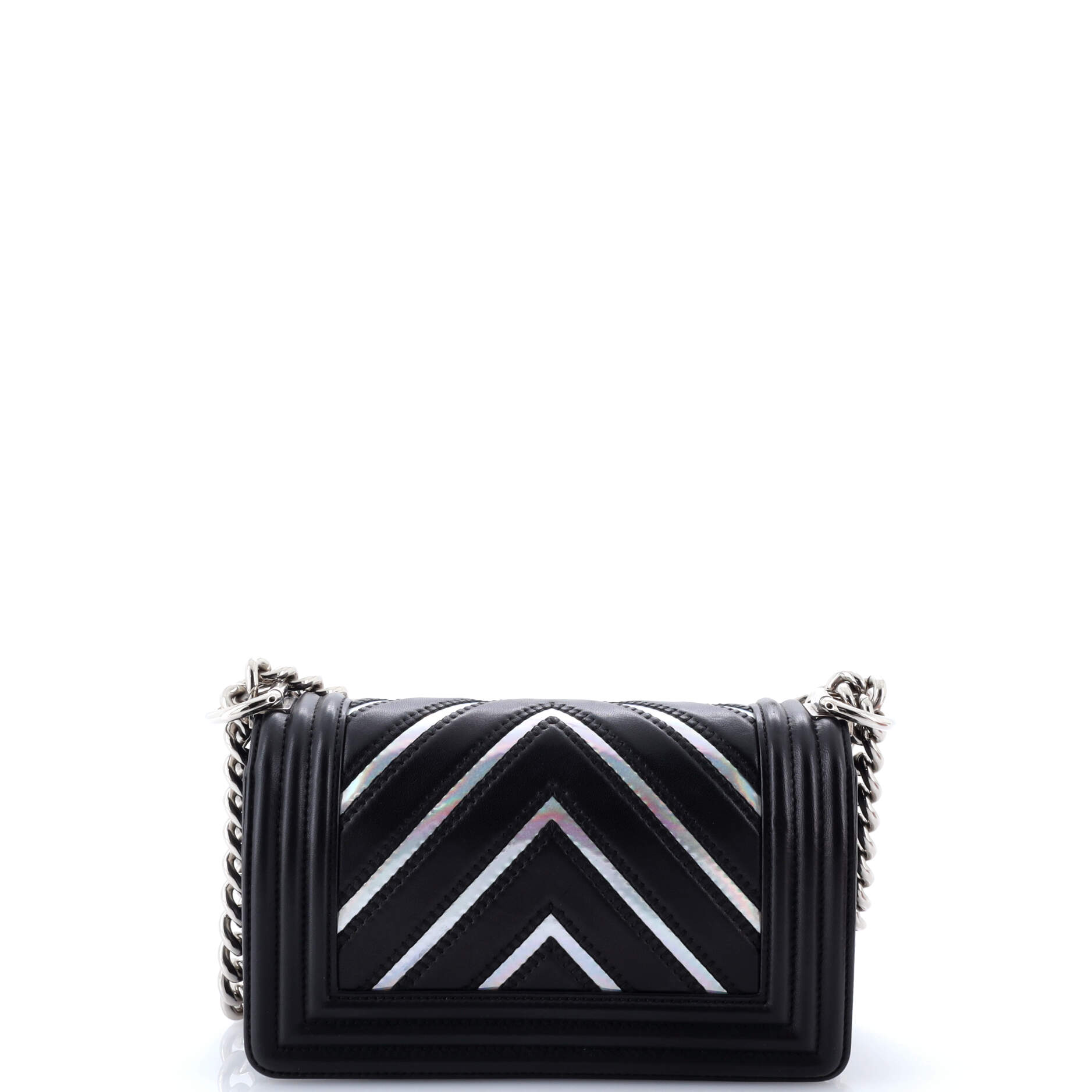 Boy Flap Bag Chevron Lambskin with Holographic PVC Small