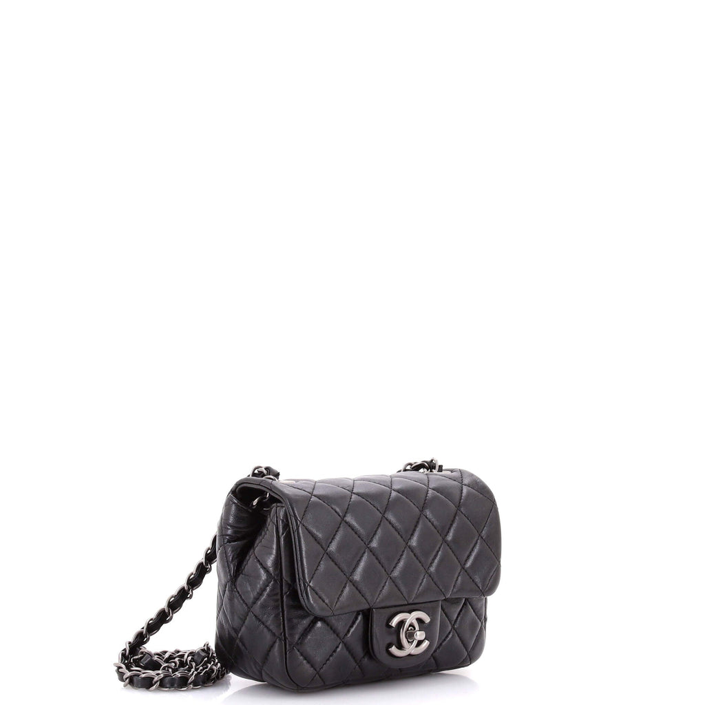Square Classic Single Flap Bag Quilted Lambskin Mini