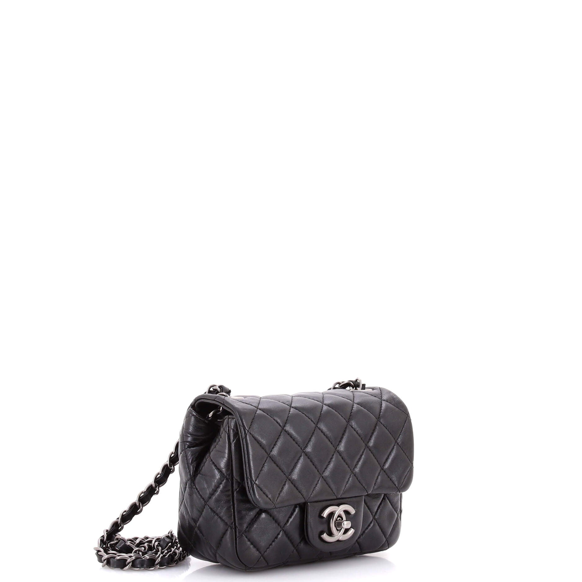 Square Classic Single Flap Bag Quilted Lambskin Mini