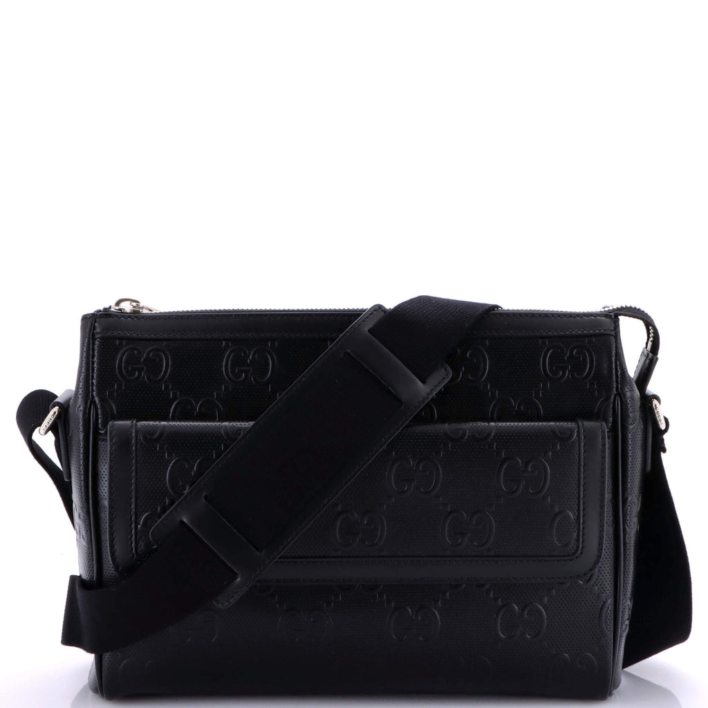 Front Pocket Messenger Bag GG Embossed Perforated Leather Medium