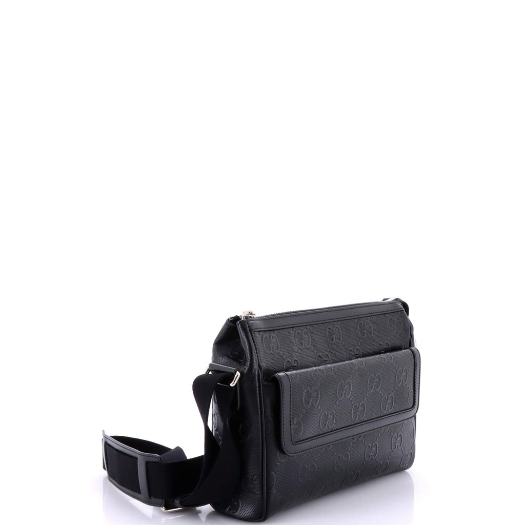 Front Pocket Messenger Bag GG Embossed Perforated Leather Medium