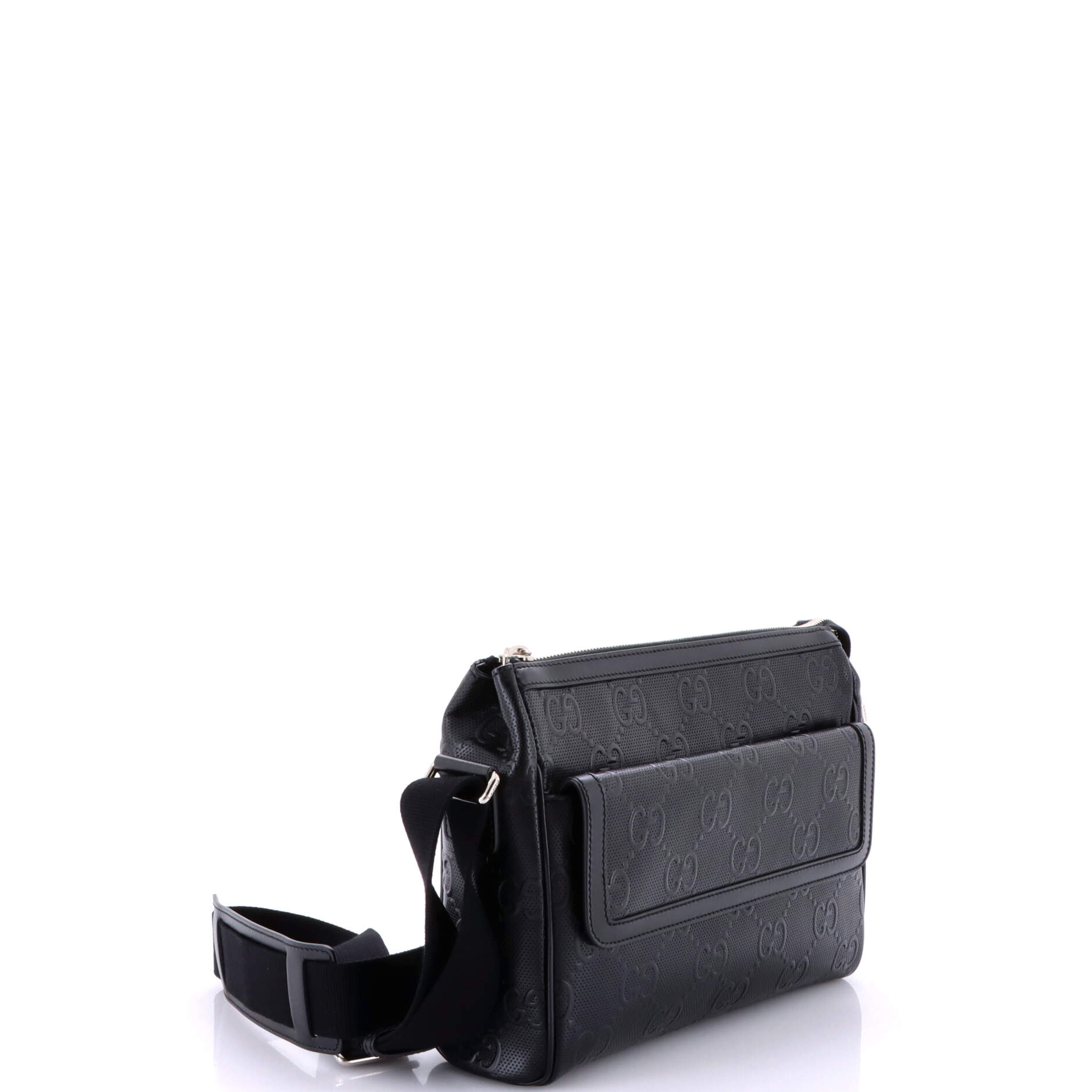 Front Pocket Messenger Bag GG Embossed Perforated Leather Medium