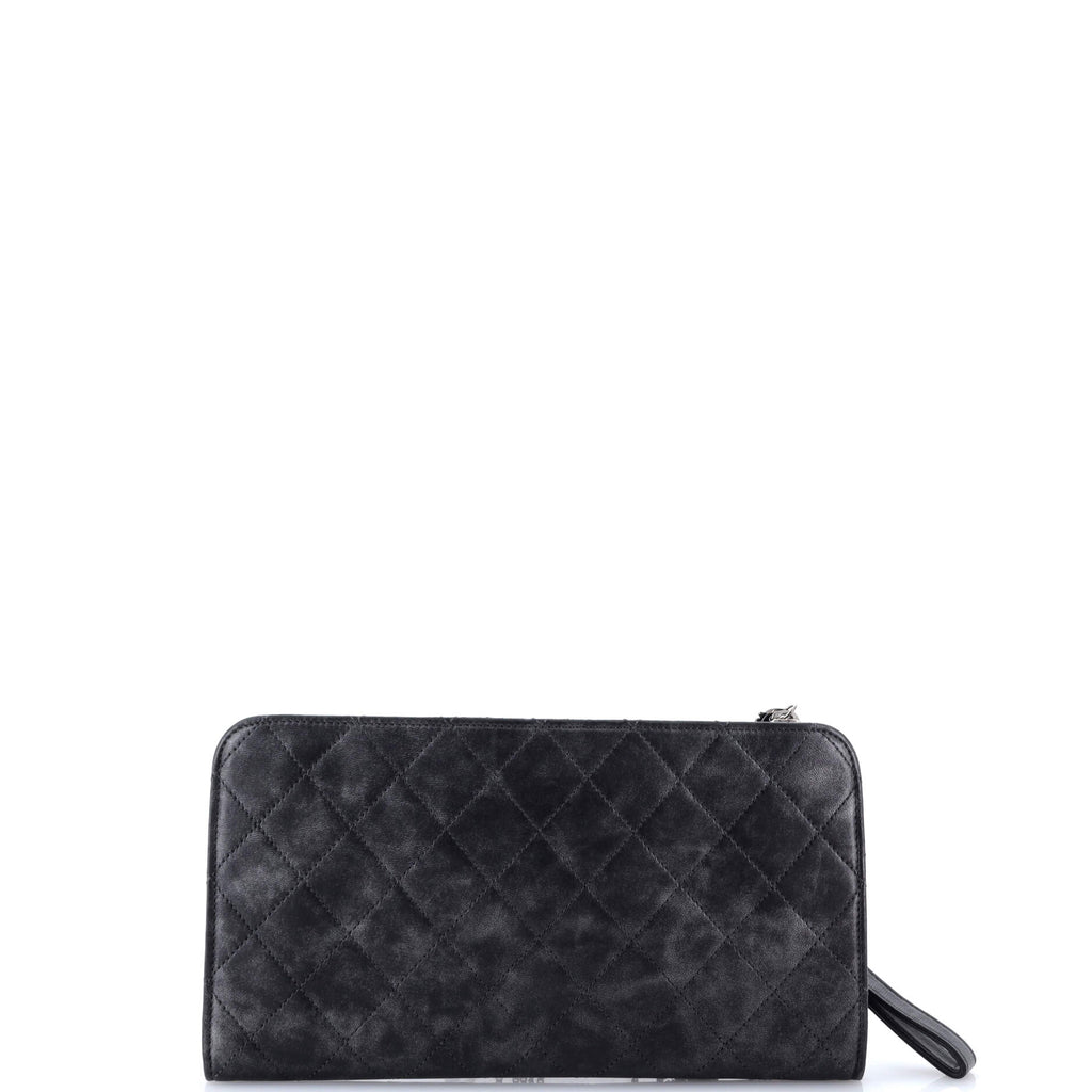 CC Chain Fringe Wristlet Clutch Quilted Leather