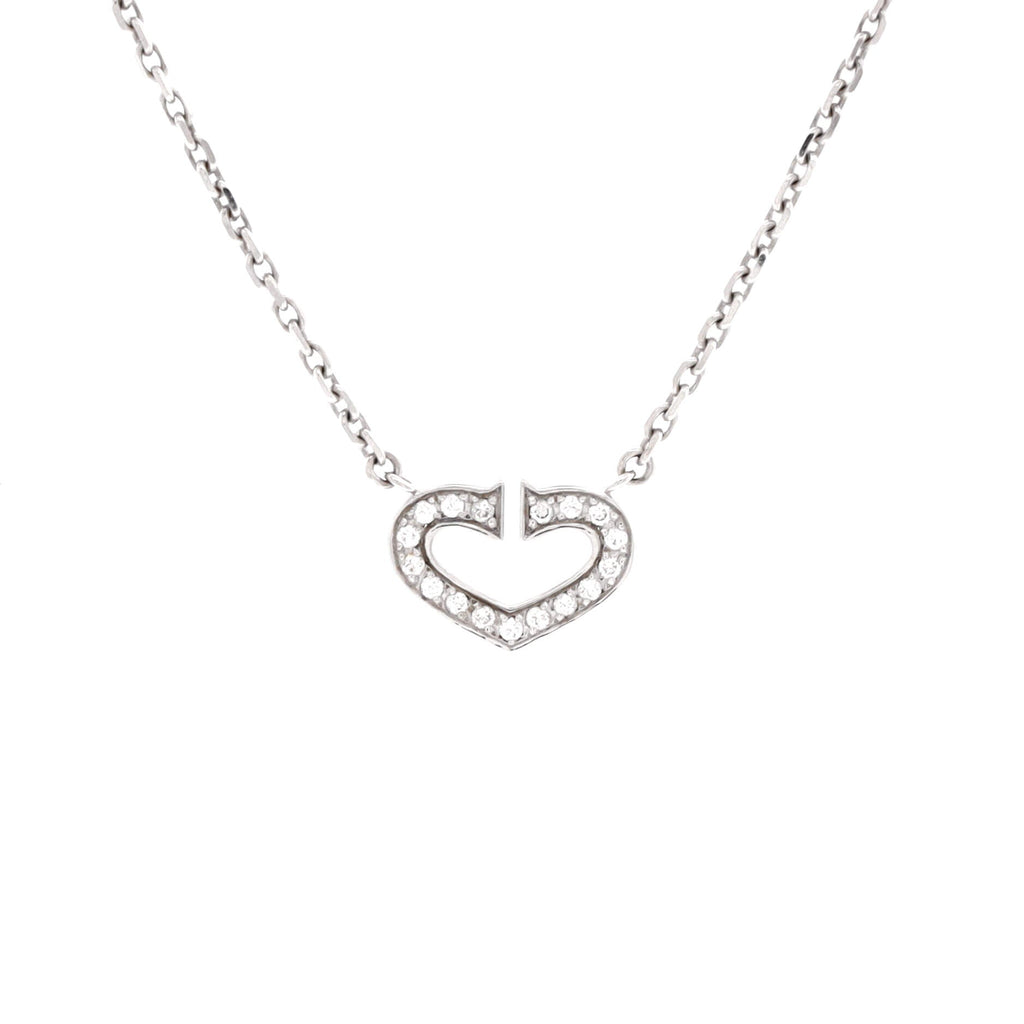 C Heart de Cartier Pendant Necklace 18K White Gold with Pave Diamonds