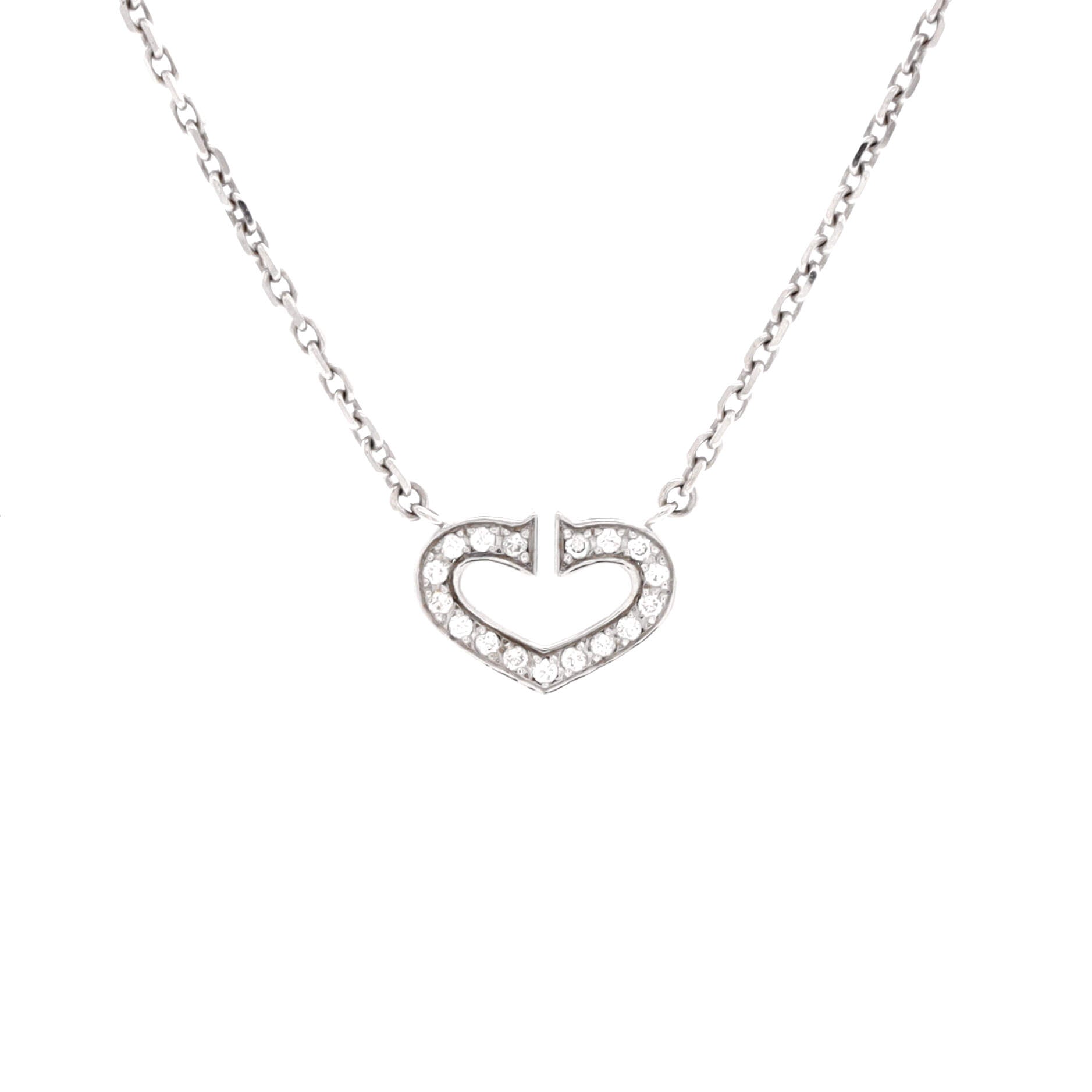C Heart de Cartier Pendant Necklace 18K White Gold with Pave Diamonds