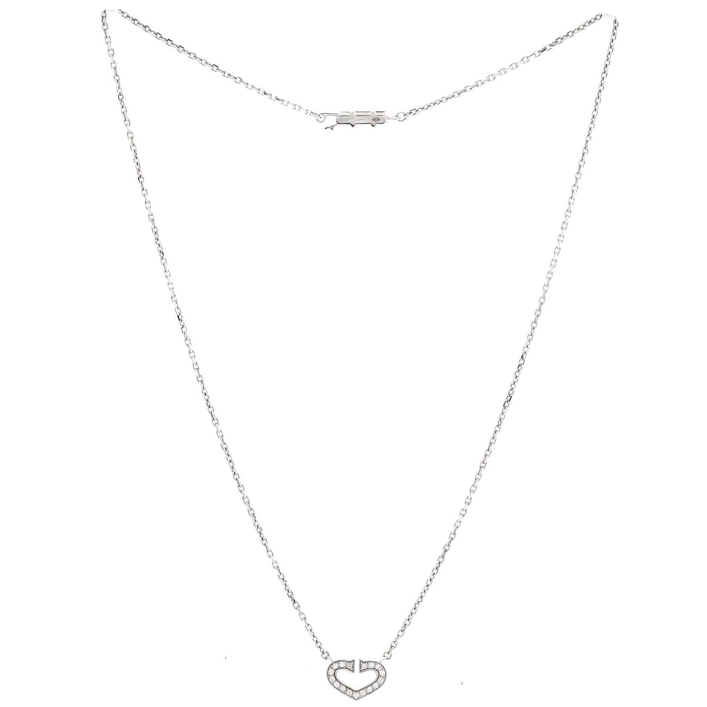 C Heart de Cartier Pendant Necklace 18K White Gold with Pave Diamonds
