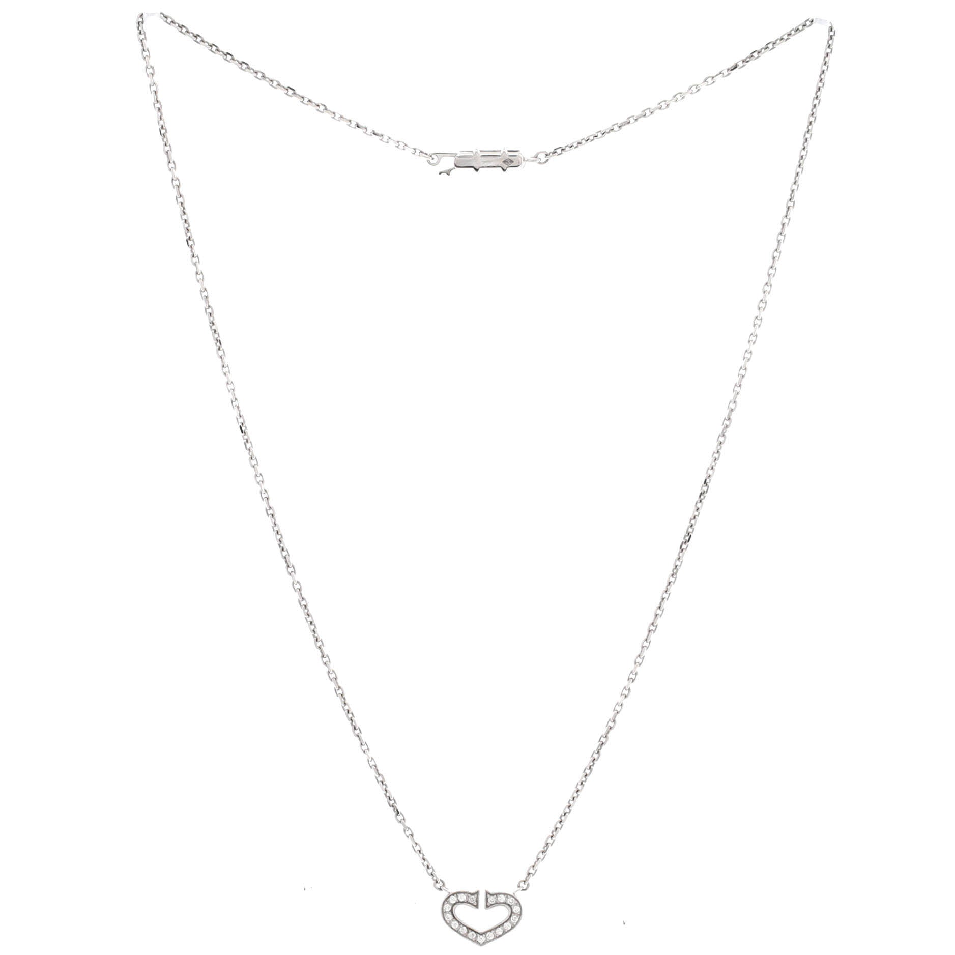 C Heart de Cartier Pendant Necklace 18K White Gold with Pave Diamonds