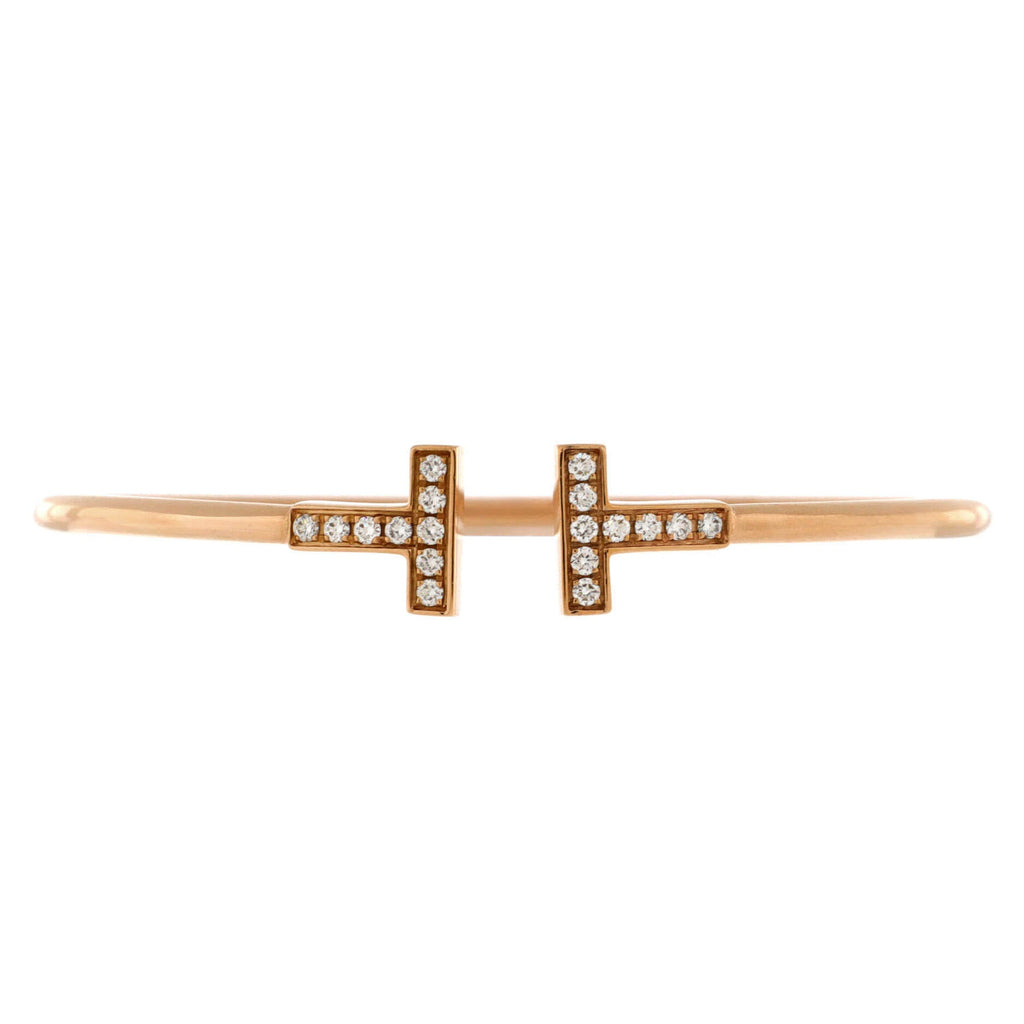 T Wire Bracelet 18K Rose Gold with Diamonds