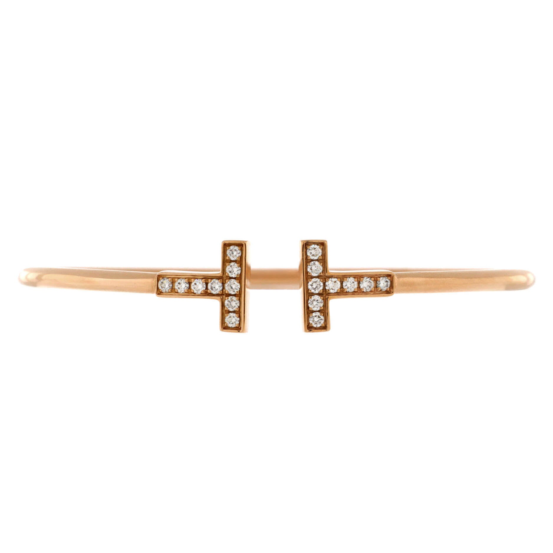 T Wire Bracelet 18K Rose Gold with Diamonds