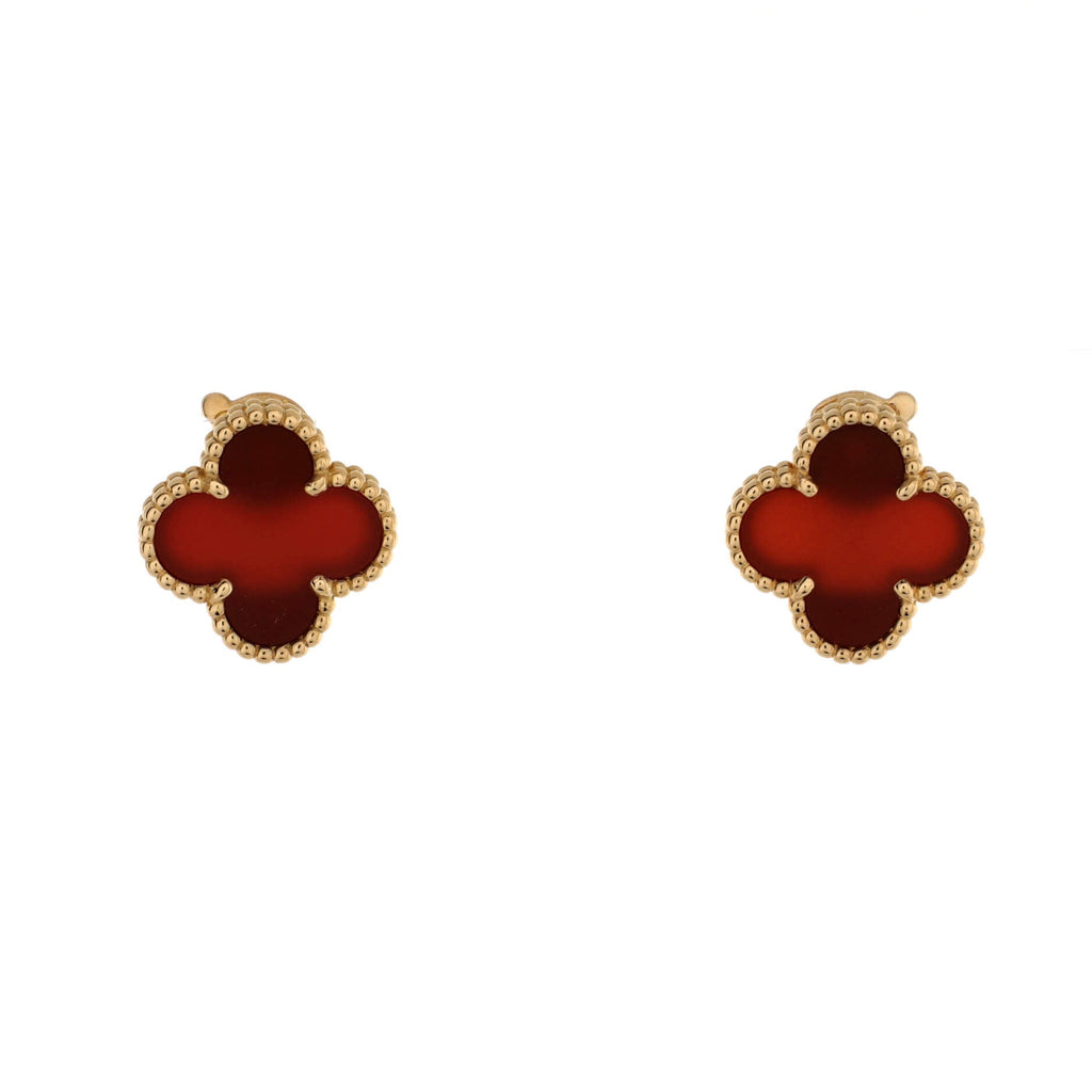 Vintage Alhambra Earrings 18K Yellow Gold and Carnelian