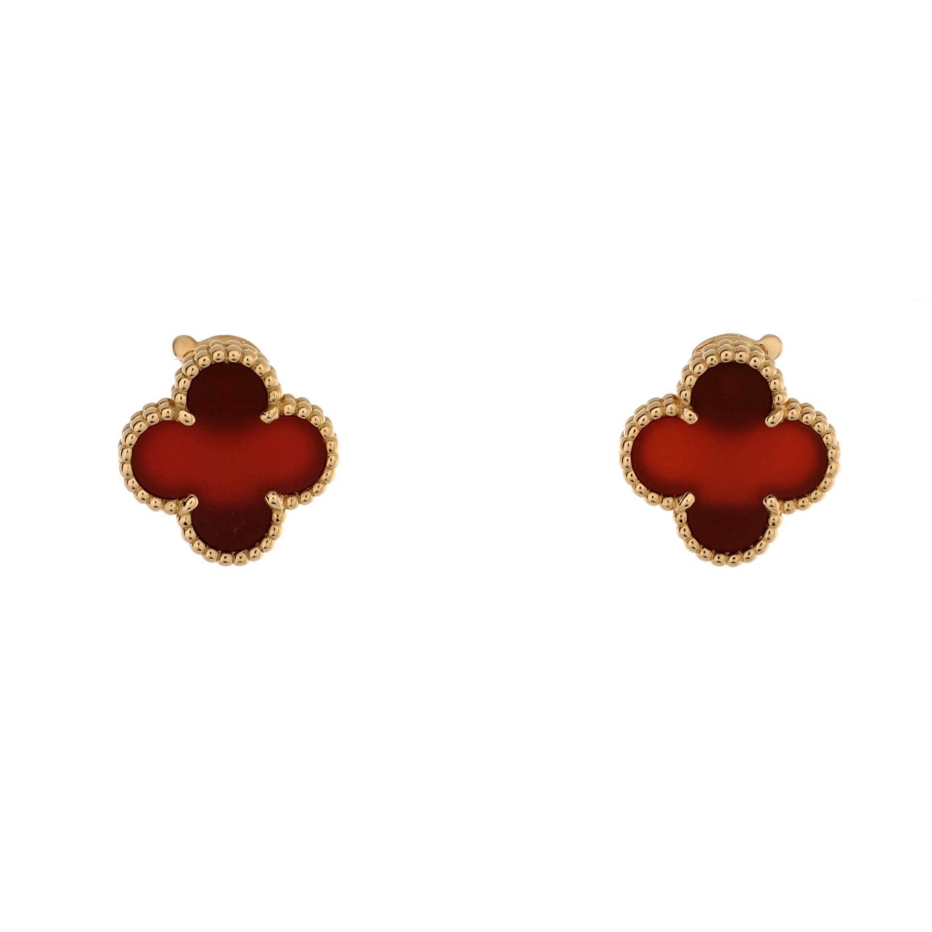 Vintage Alhambra Earrings 18K Yellow Gold and Carnelian