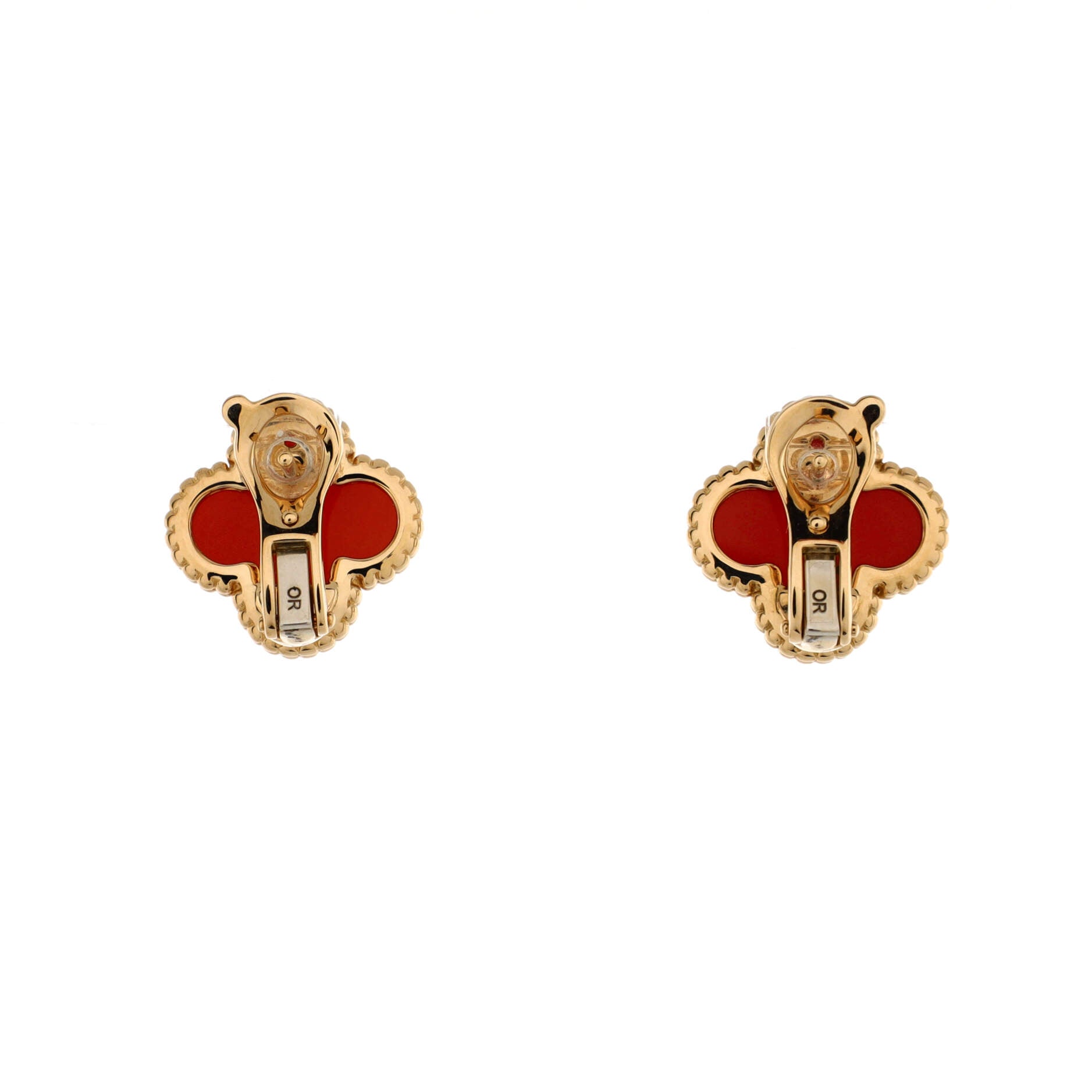 Vintage Alhambra Earrings 18K Yellow Gold and Carnelian