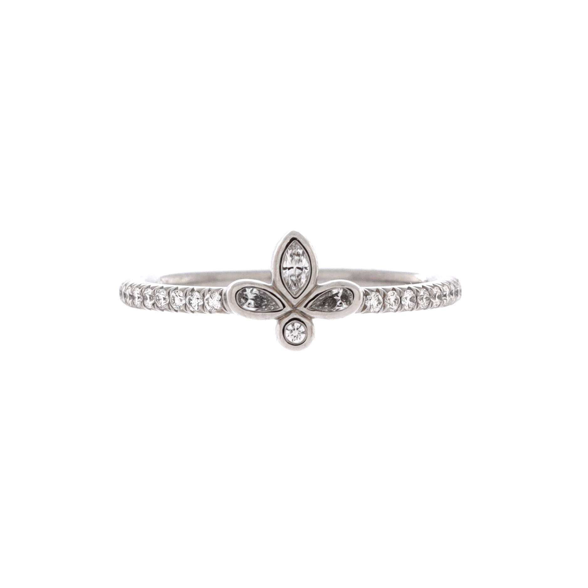 Fleur de Lis Flower Ring Platinum and Diamonds