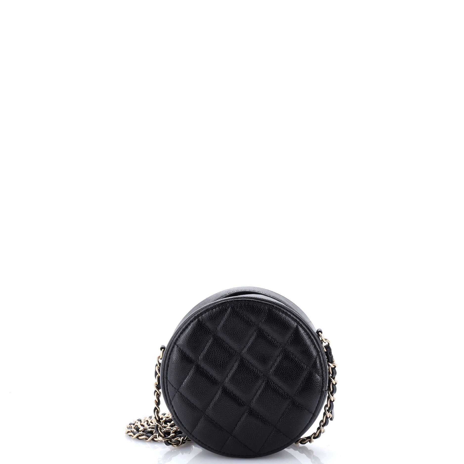 Round Clutch with Chain Quilted Caviar with Lacquered Metal
