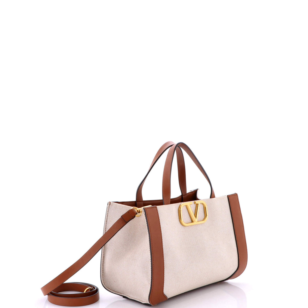 VLogo Shopper Tote Canvas and Leather Small