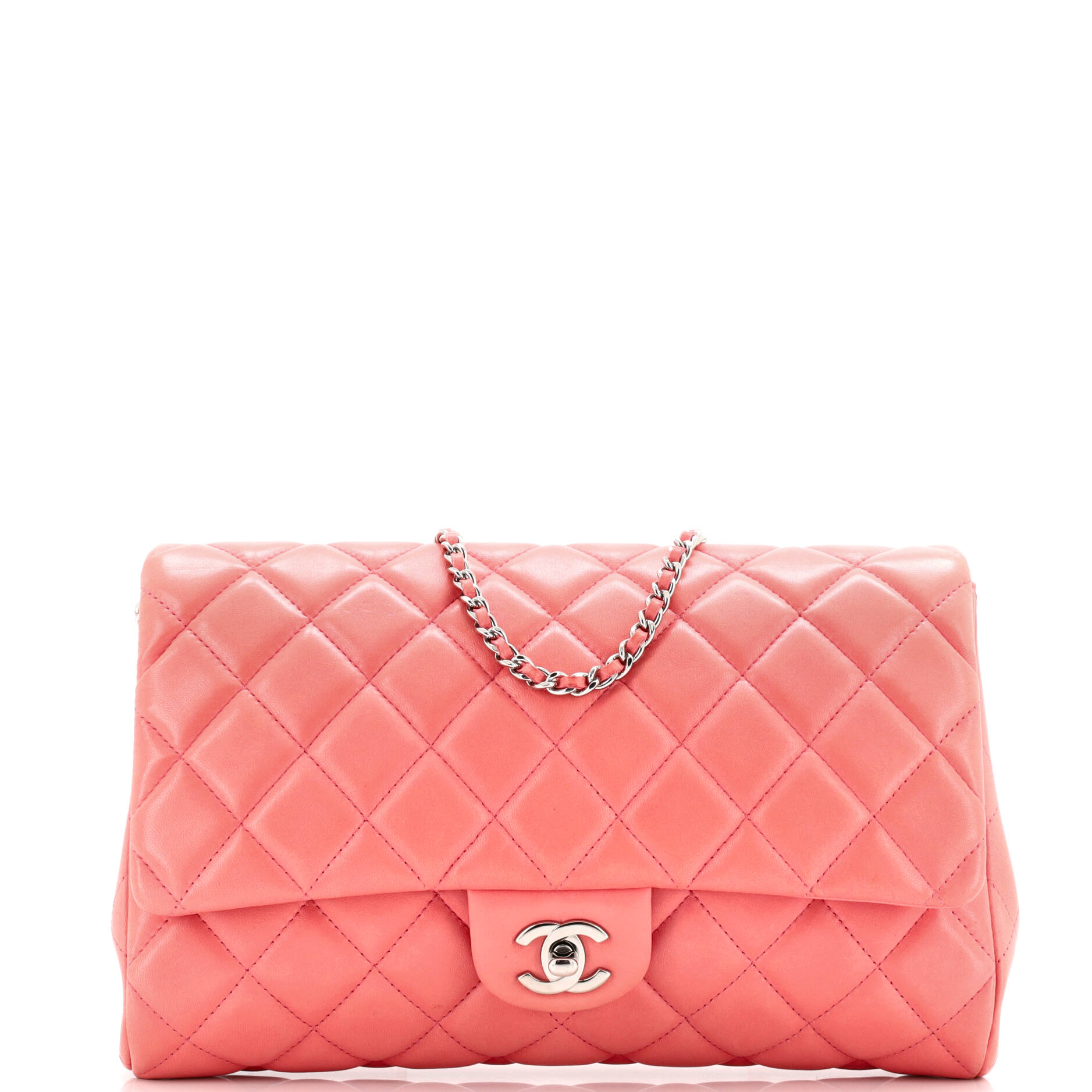 Clutch with Chain Quilted Lambskin