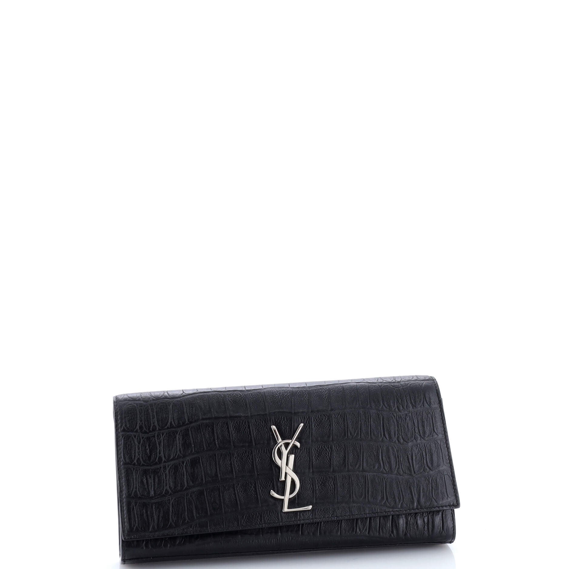 Classic Monogram Clutch Crocodile Embossed Leather Long