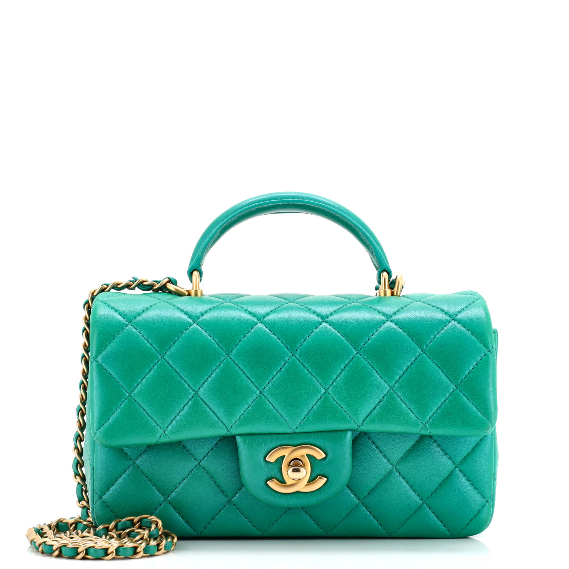 Classic Single Flap Top Handle Bag Quilted Lambskin Mini