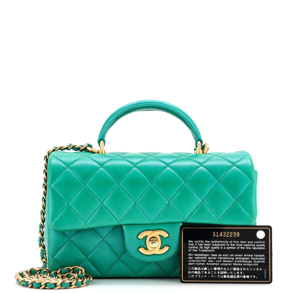 Classic Single Flap Top Handle Bag Quilted Lambskin Mini
