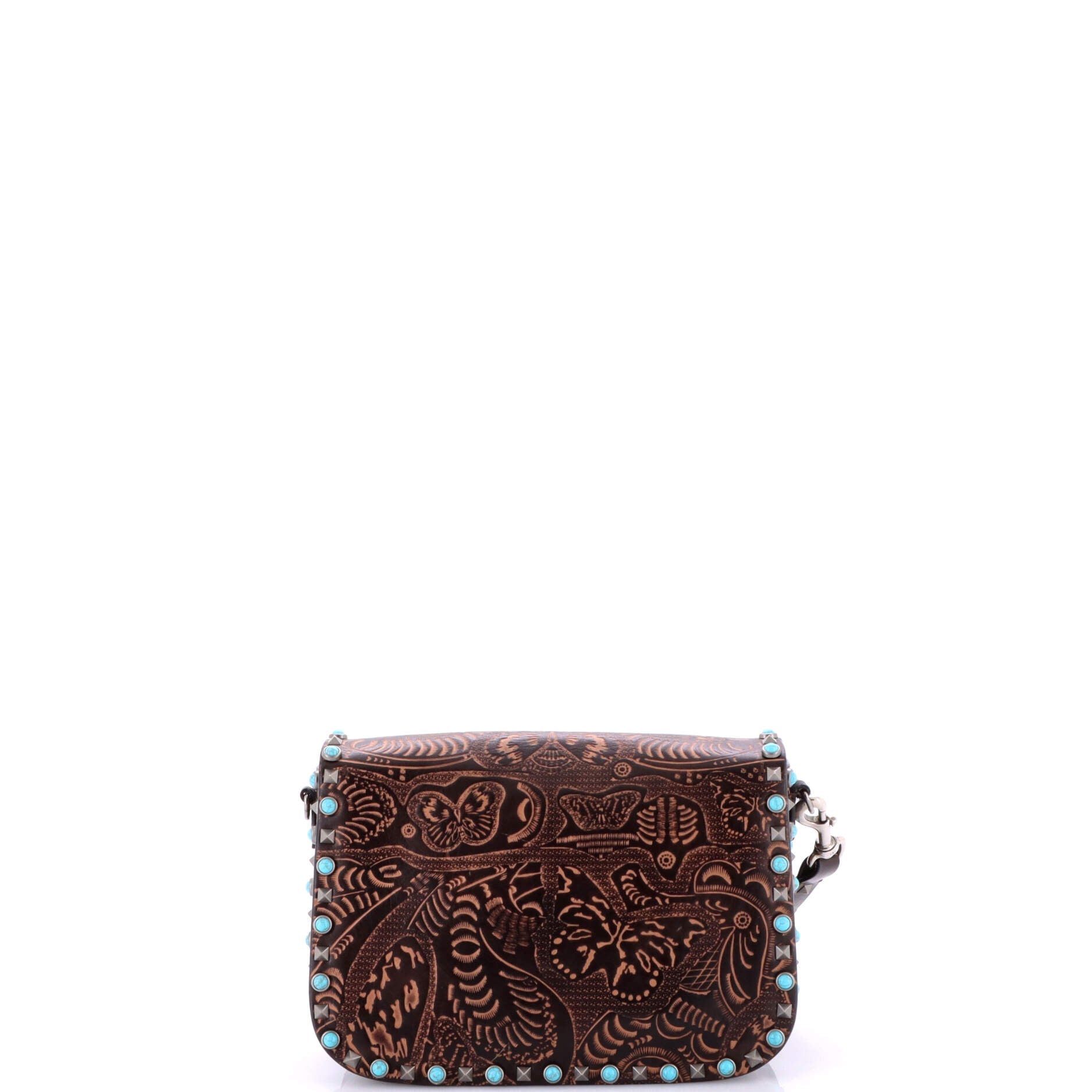 Rolling Rockstud Crossbody Bag Santeria Embossed Leather with Cabochons Medium