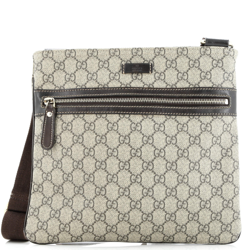 Front Zip Flat Messenger Bag GG Coated Canvas Medium
