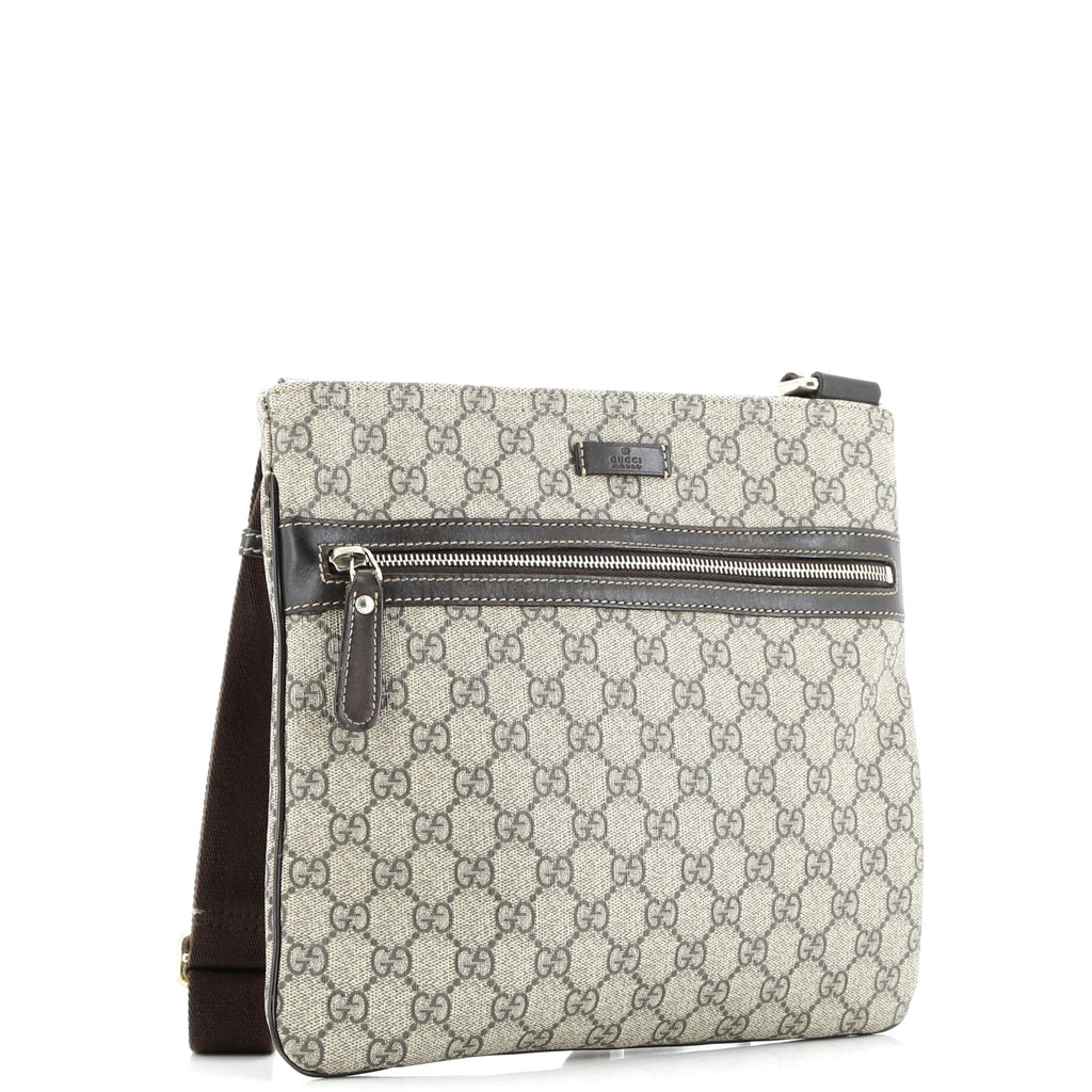 Front Zip Flat Messenger Bag GG Coated Canvas Medium
