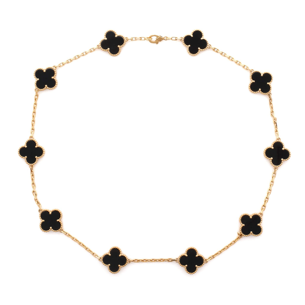 Vintage Alhambra 10 Motifs Necklace 18K Yellow Gold and Onyx