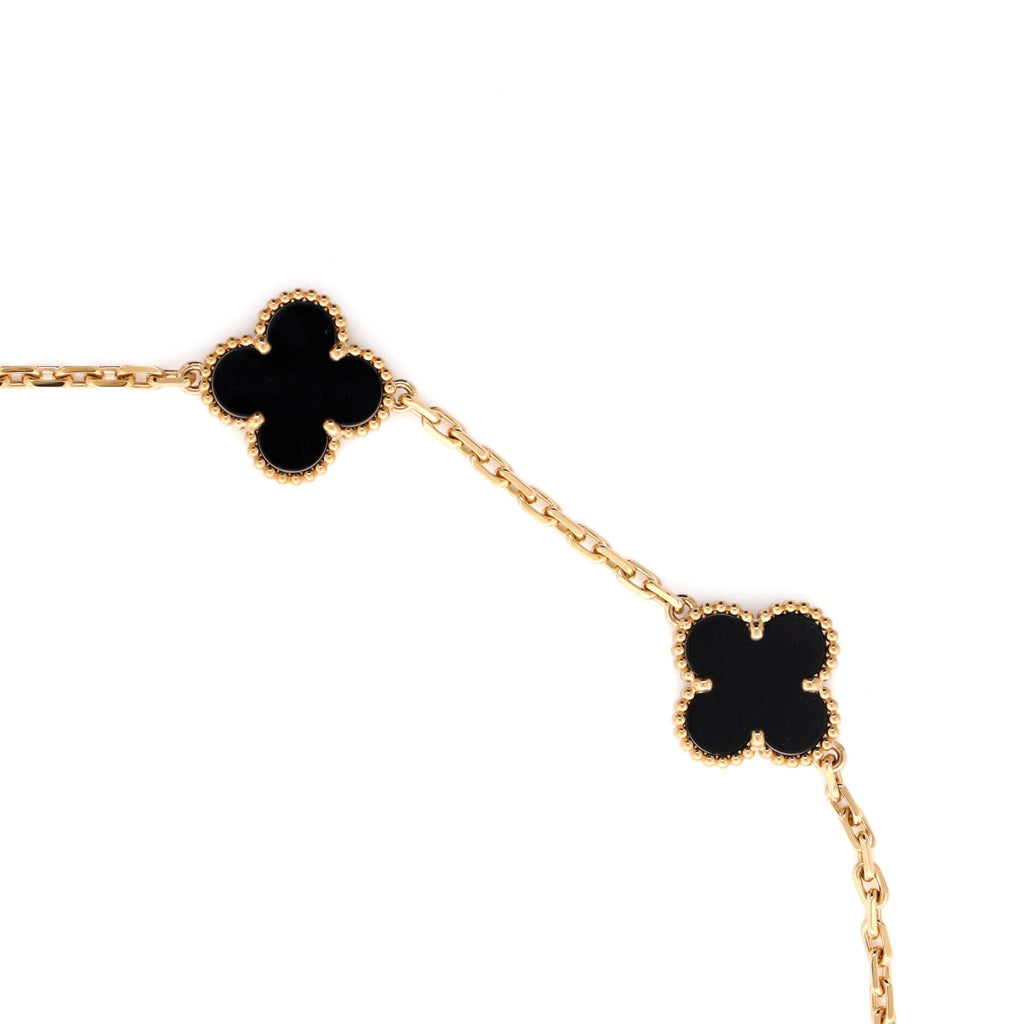 Vintage Alhambra 10 Motifs Necklace 18K Yellow Gold and Onyx