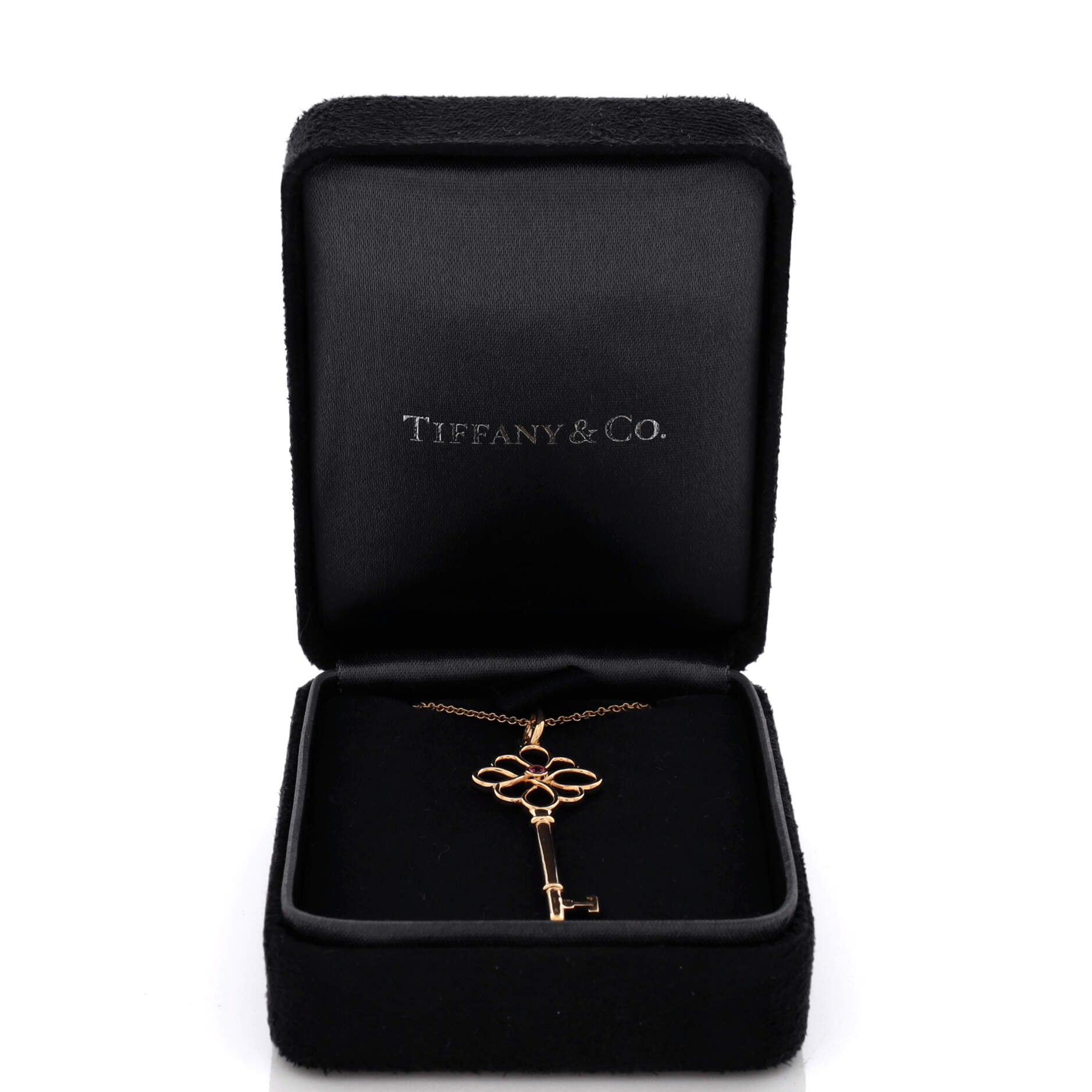 Knot Key Pendant Necklace 18K Rose Gold with Pink Sapphire