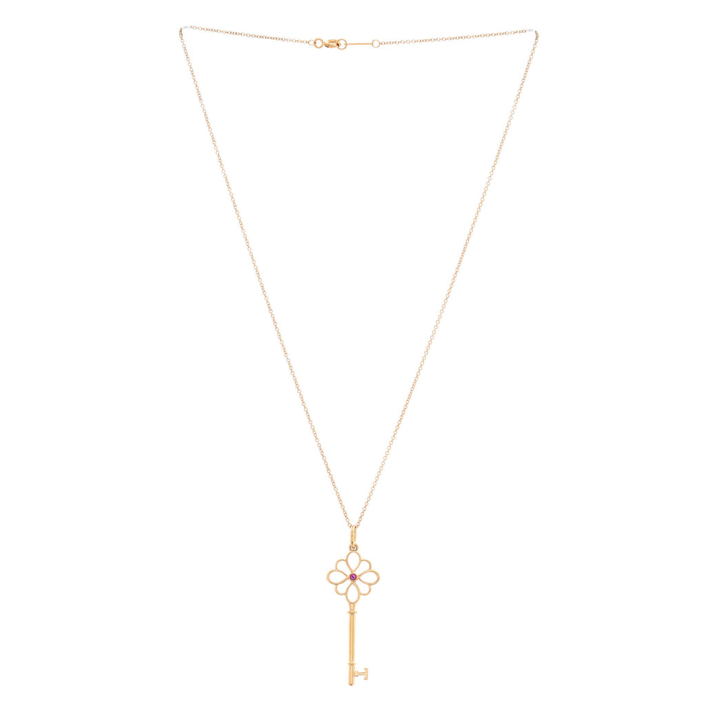 Knot Key Pendant Necklace 18K Rose Gold with Pink Sapphire