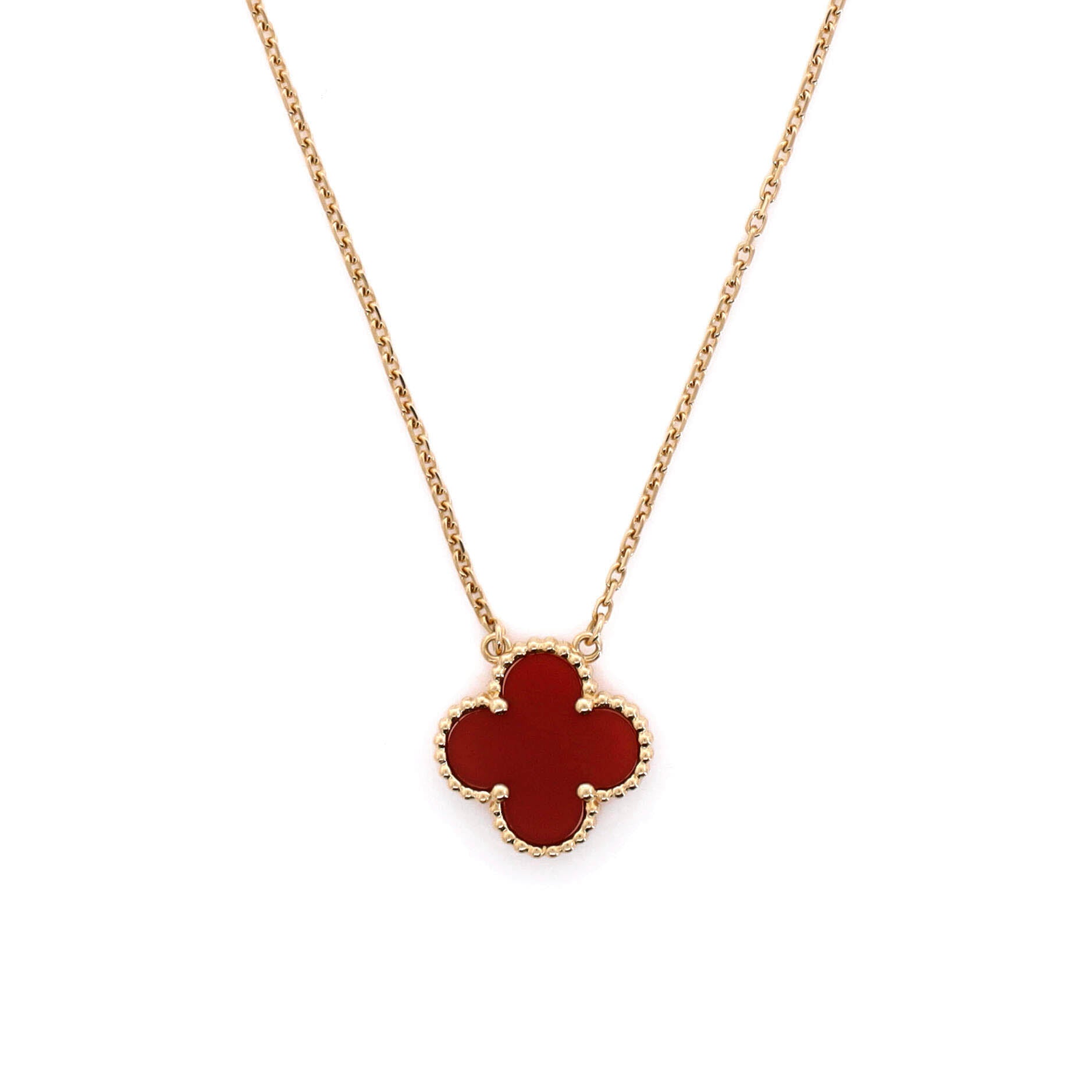 Vintage Alhambra Pendant Necklace 18K Yellow Gold and Carnelian