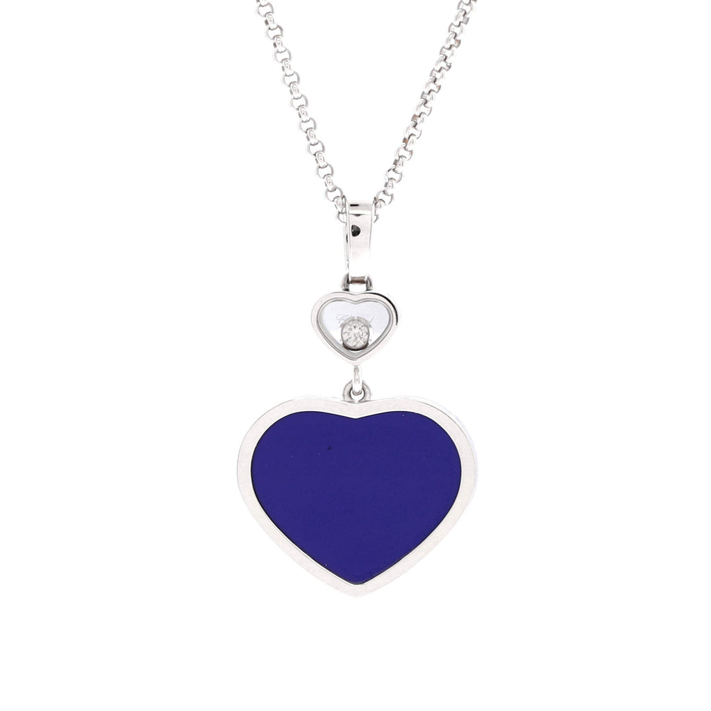 Happy Hearts Pendant Necklace 18K White Gold with Lapis Lazuli and 1 Floating Diamond