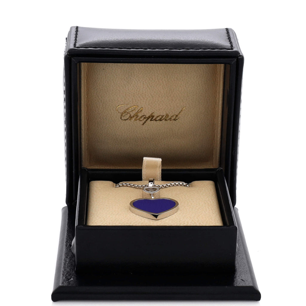Happy Hearts Pendant Necklace 18K White Gold with Lapis Lazuli and 1 Floating Diamond