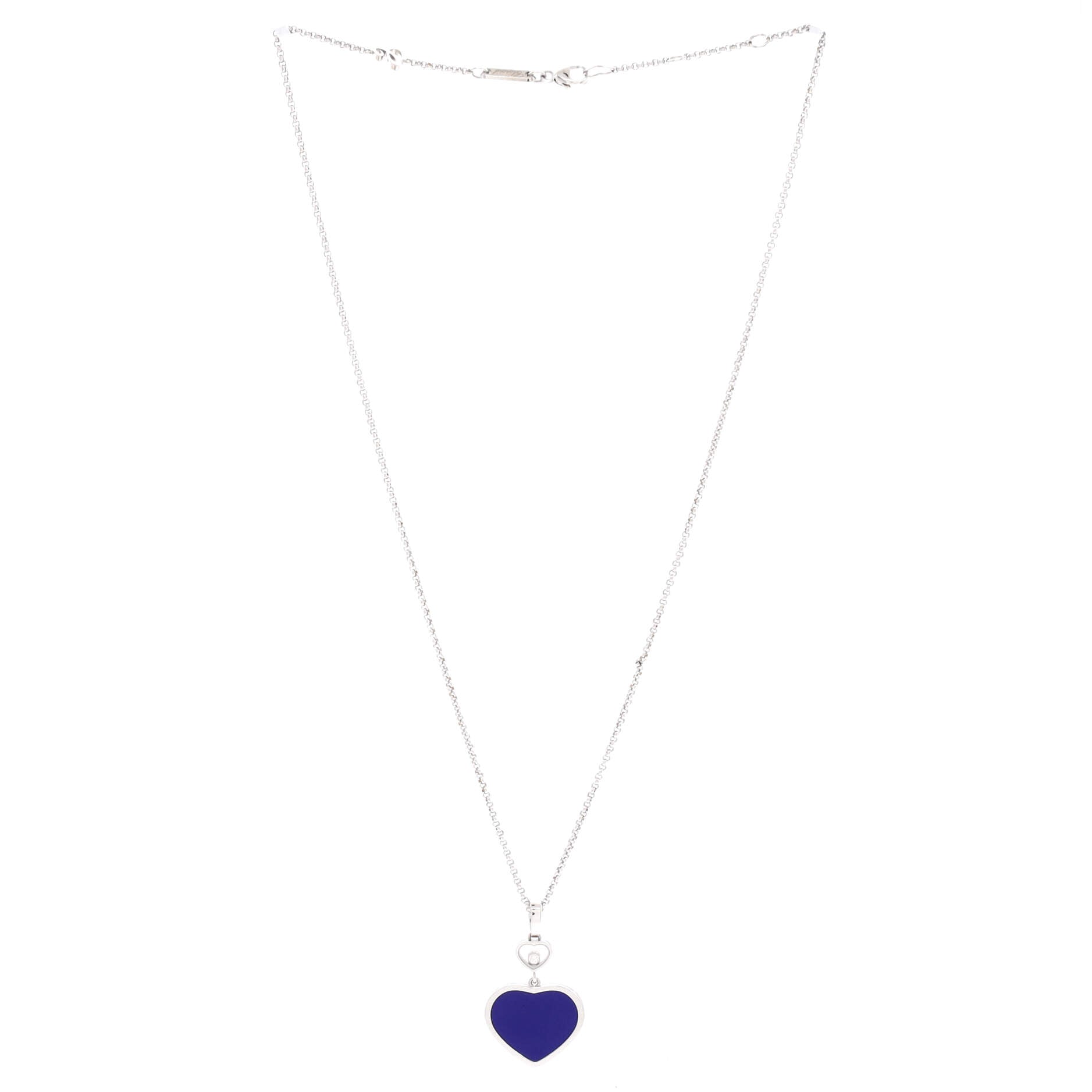 Happy Hearts Pendant Necklace 18K White Gold with Lapis Lazuli and 1 Floating Diamond