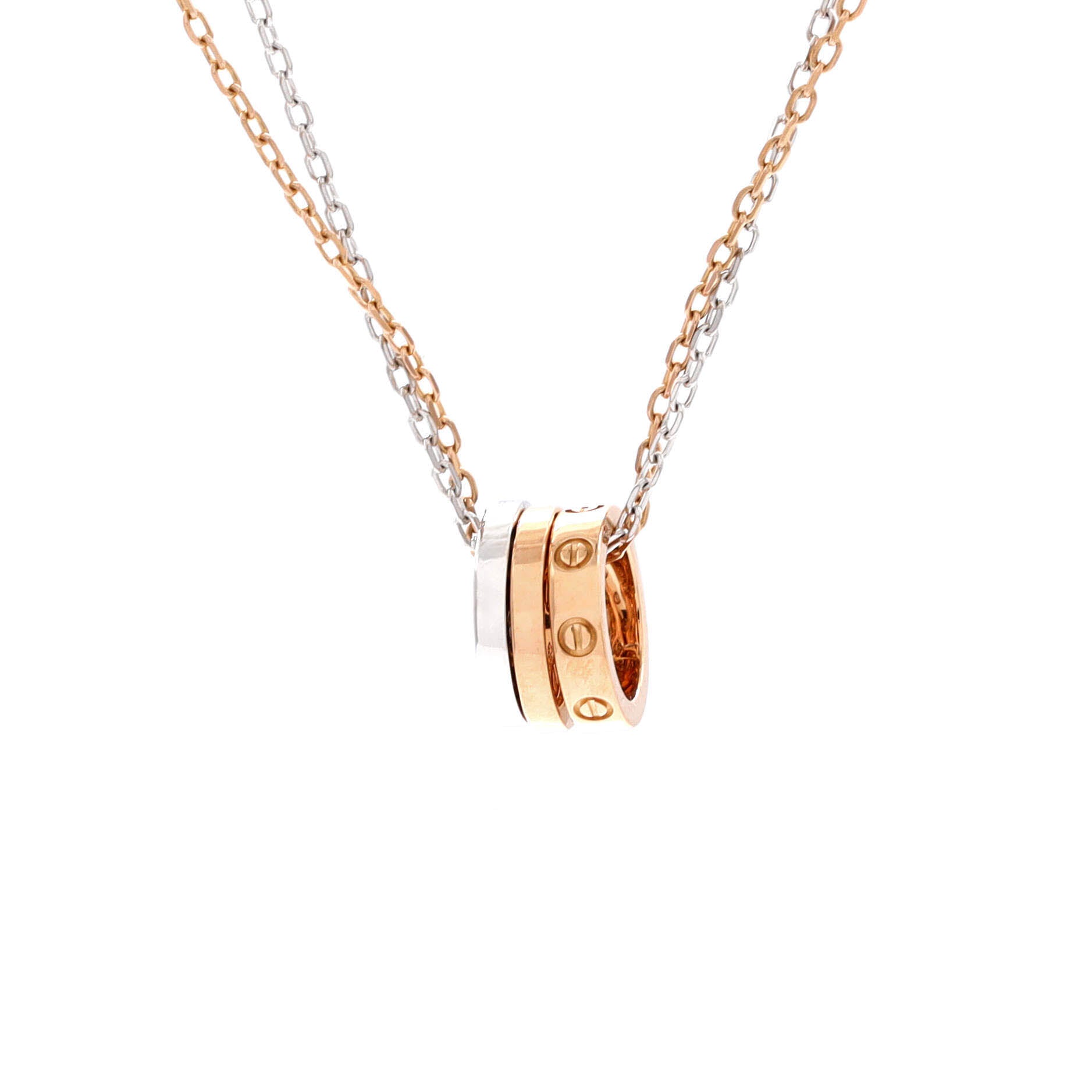 Love 3 Ring Pendant Necklace 18K Rose Gold and 18K White Gold with 6 Diamonds