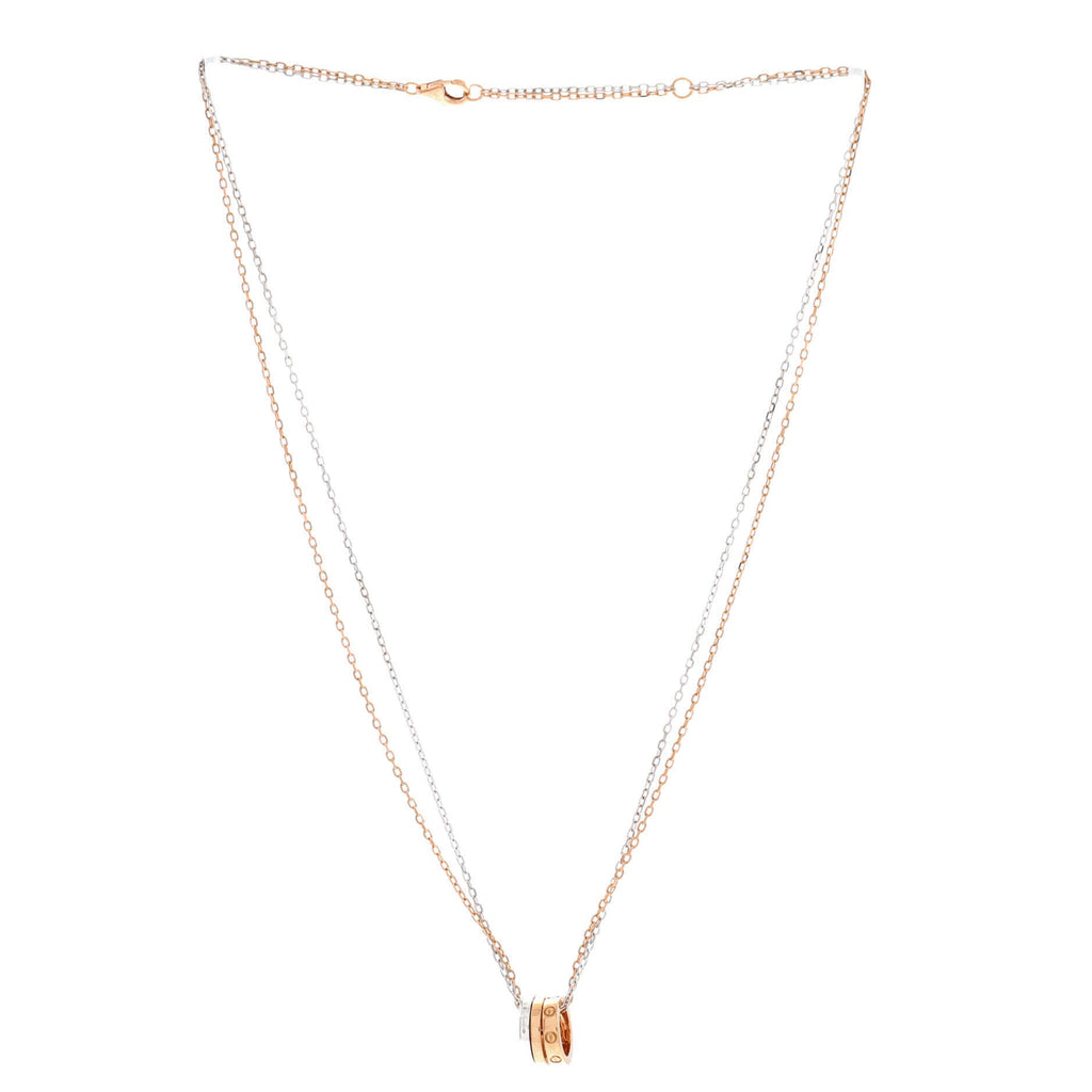 Love 3 Ring Pendant Necklace 18K Rose Gold and 18K White Gold with 6 Diamonds