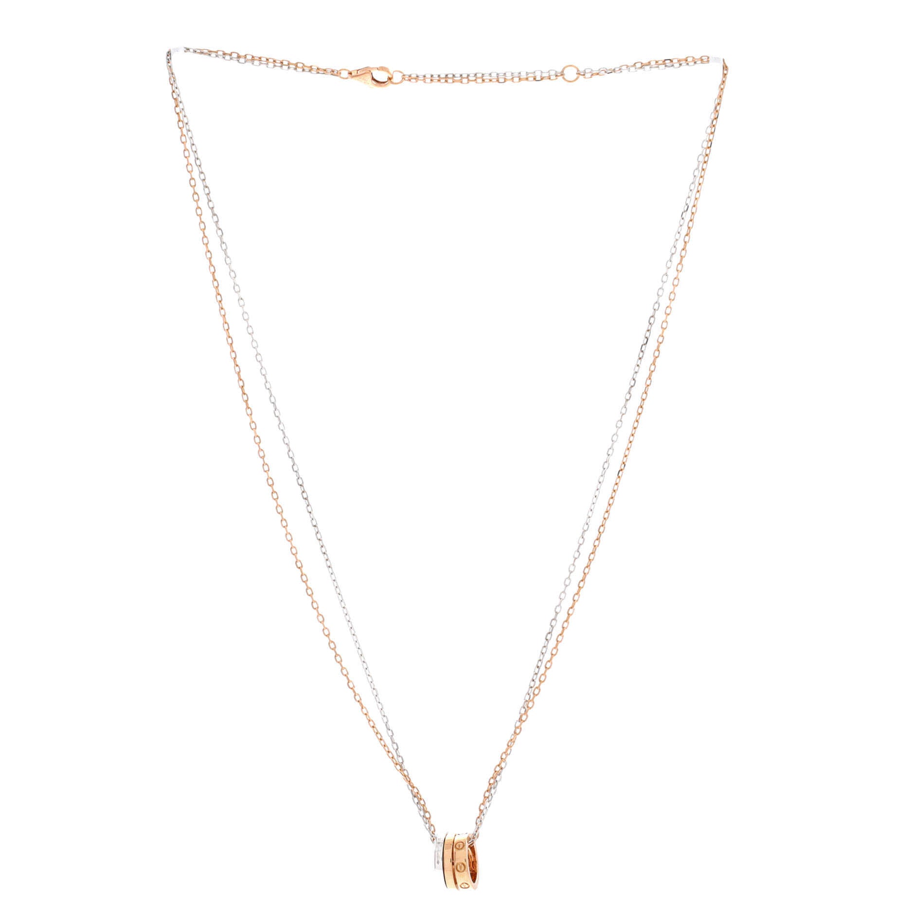 Love 3 Ring Pendant Necklace 18K Rose Gold and 18K White Gold with 6 Diamonds