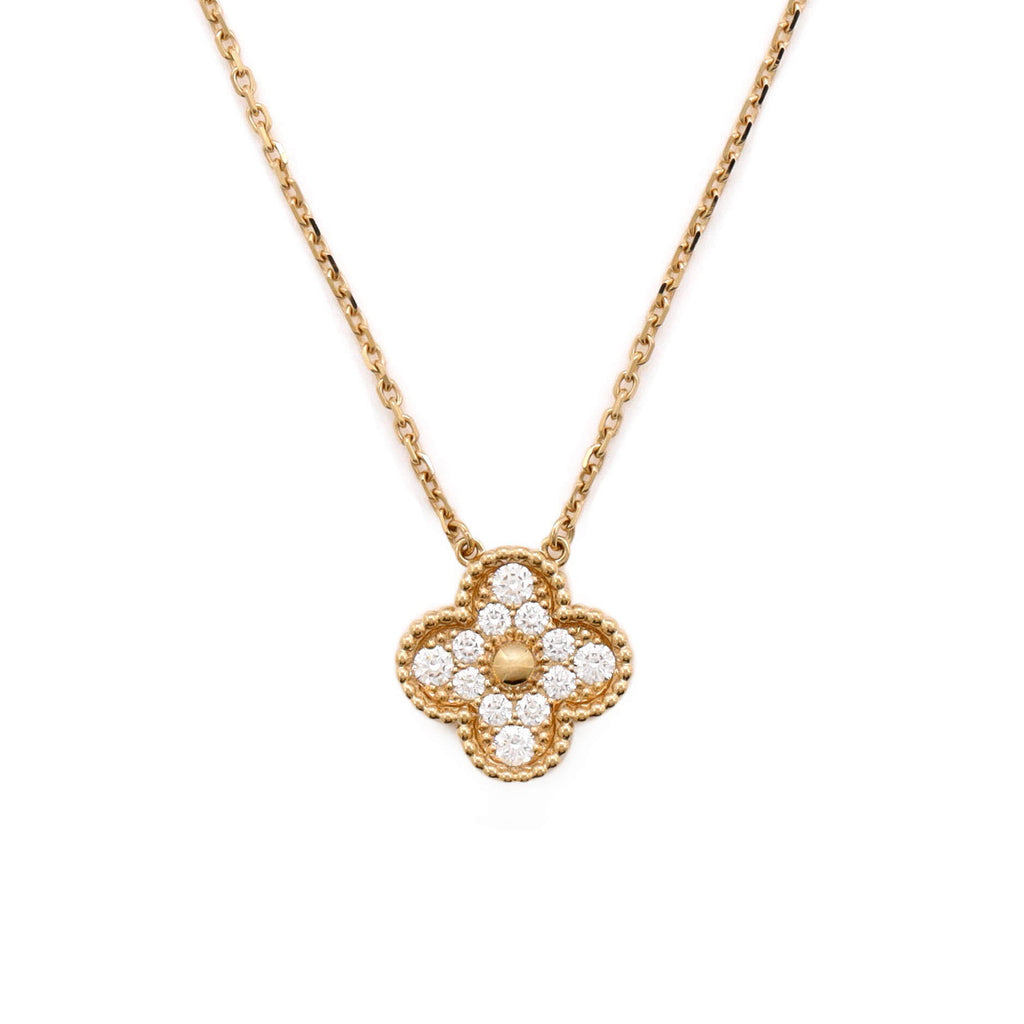 Vintage Alhambra Pendant Necklace 18K Yellow Gold and Diamonds