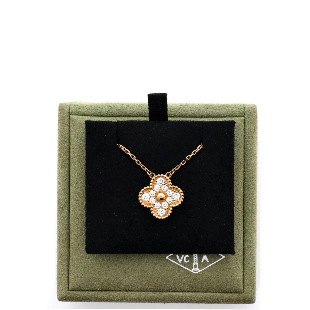 Vintage Alhambra Pendant Necklace 18K Yellow Gold and Diamonds