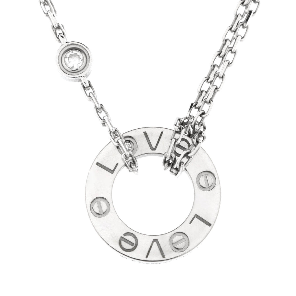 2 Diamonds Love Pendant Necklace 18K White Gold with Diamonds