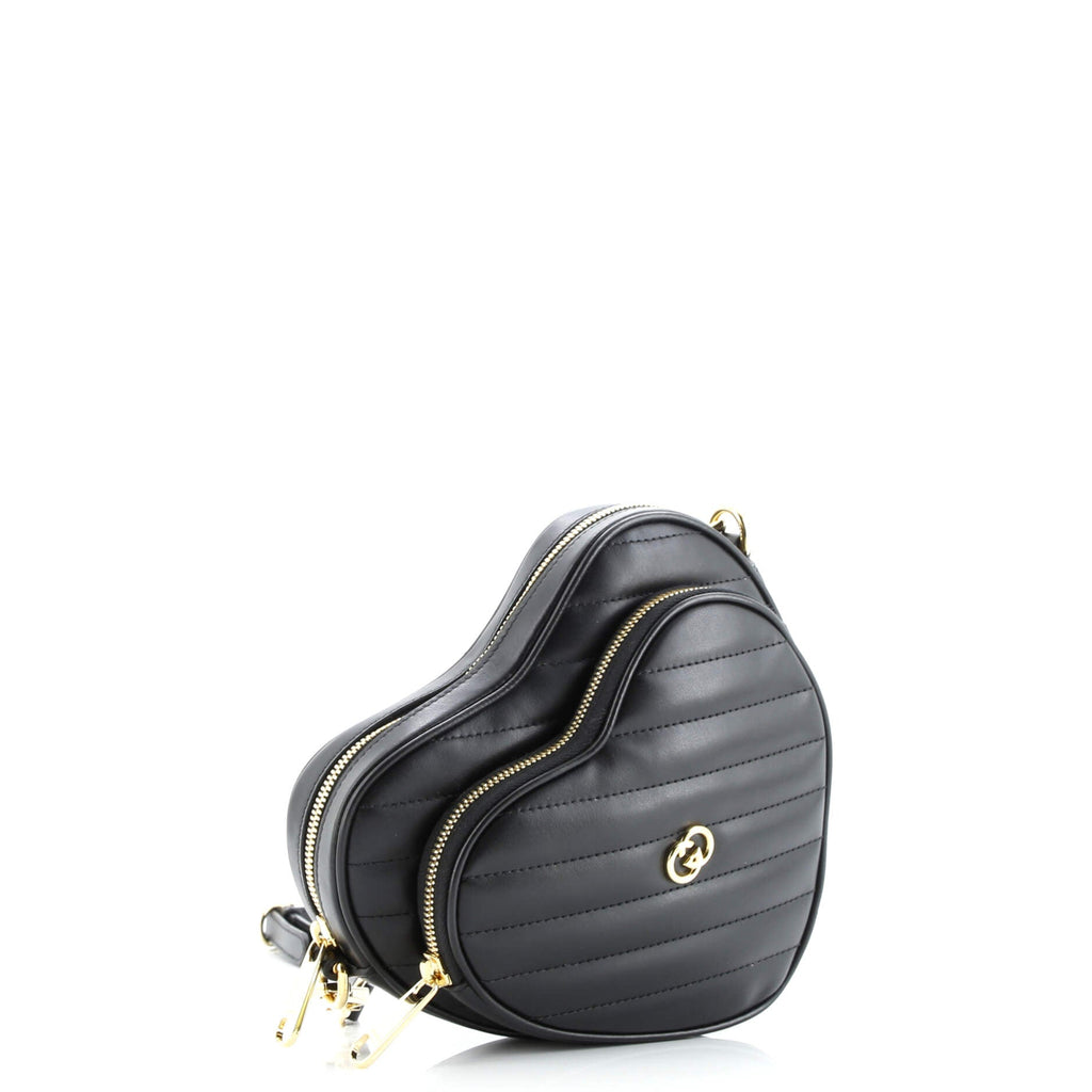 Interlocking G Heart Shoulder Bag Diagonal Quilted Leather Mini