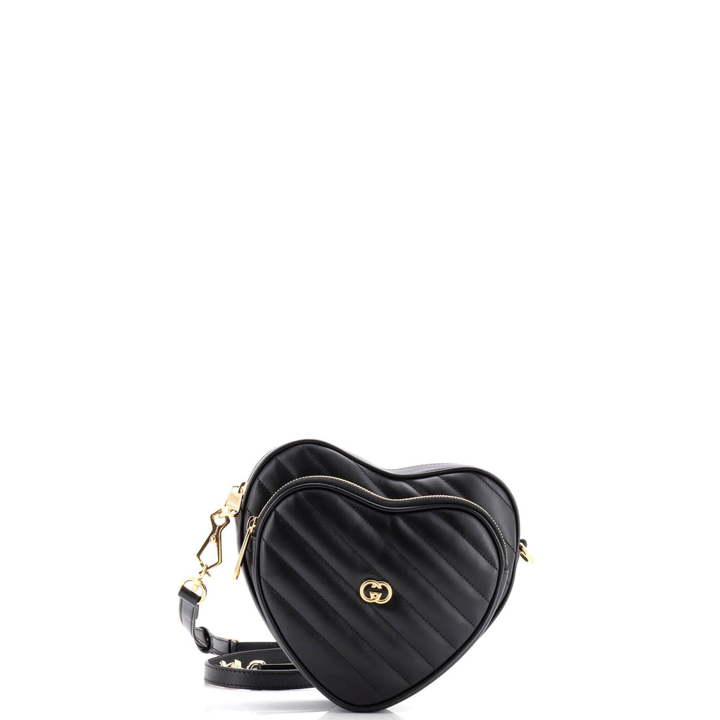 Interlocking G Heart Shoulder Bag Diagonal Quilted Leather Mini