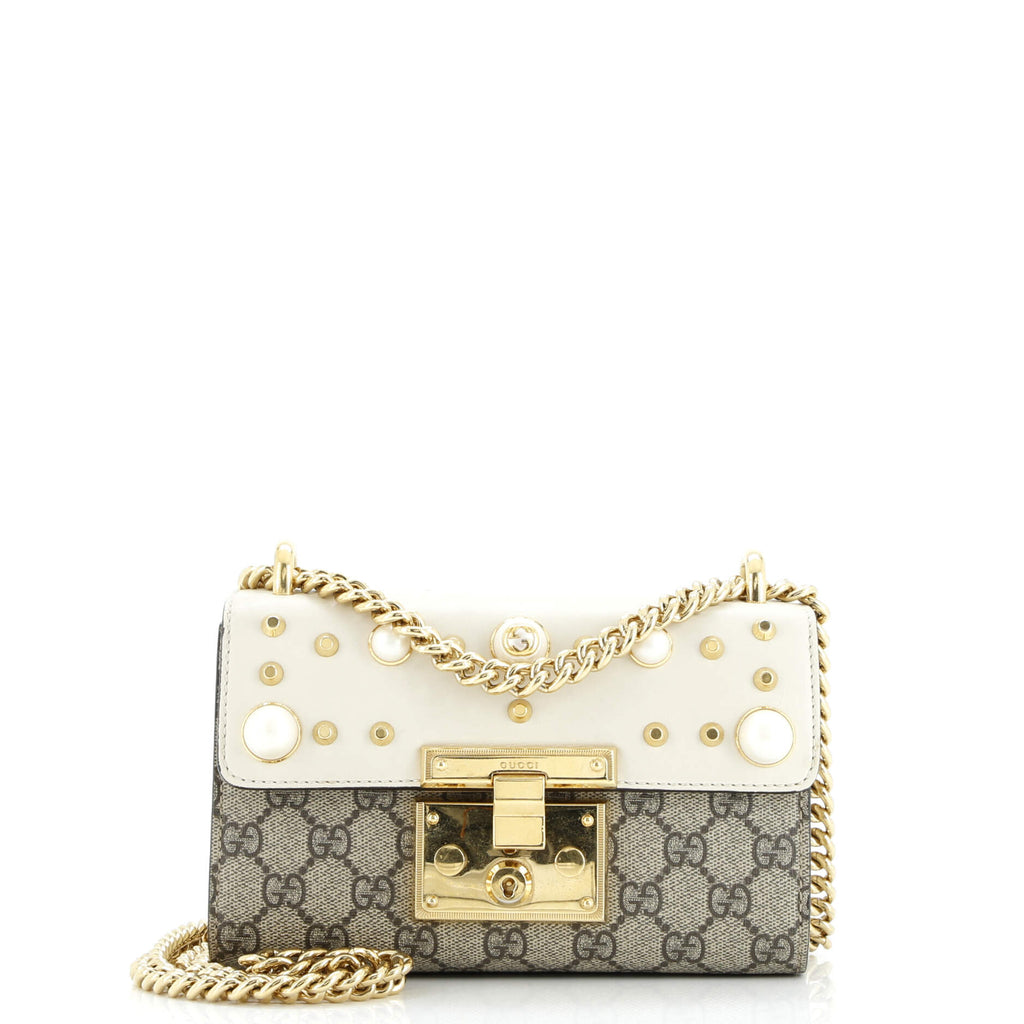 Pearly Padlock Shoulder Bag GG Coated Canvas with Studded Leather Small
