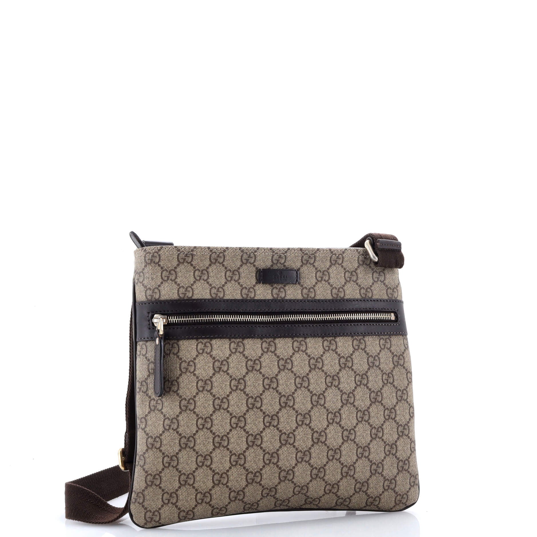 Front Zip Flat Messenger Bag GG Coated Canvas Medium
