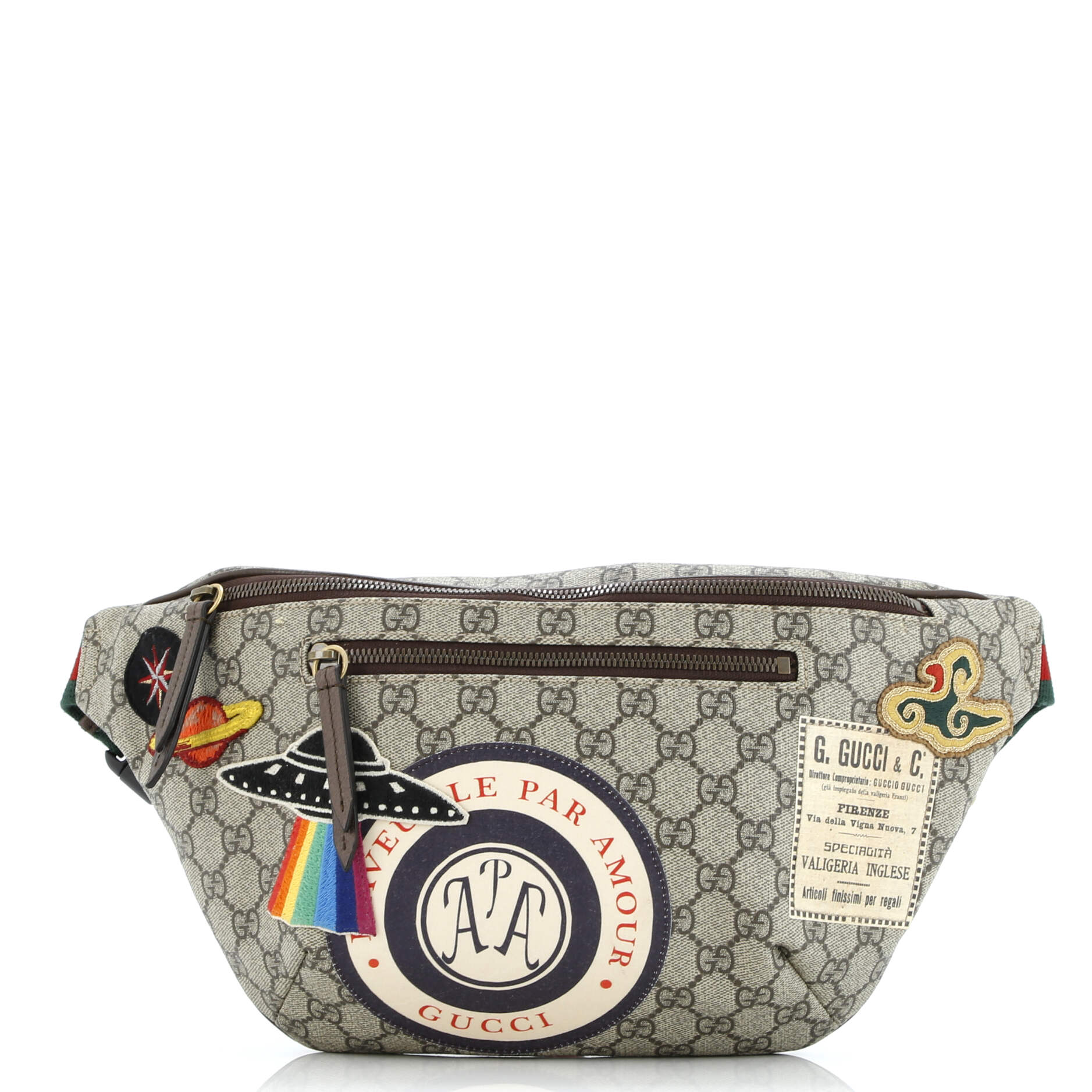 Courrier Zip Belt Bag GG Coated Canvas with Applique