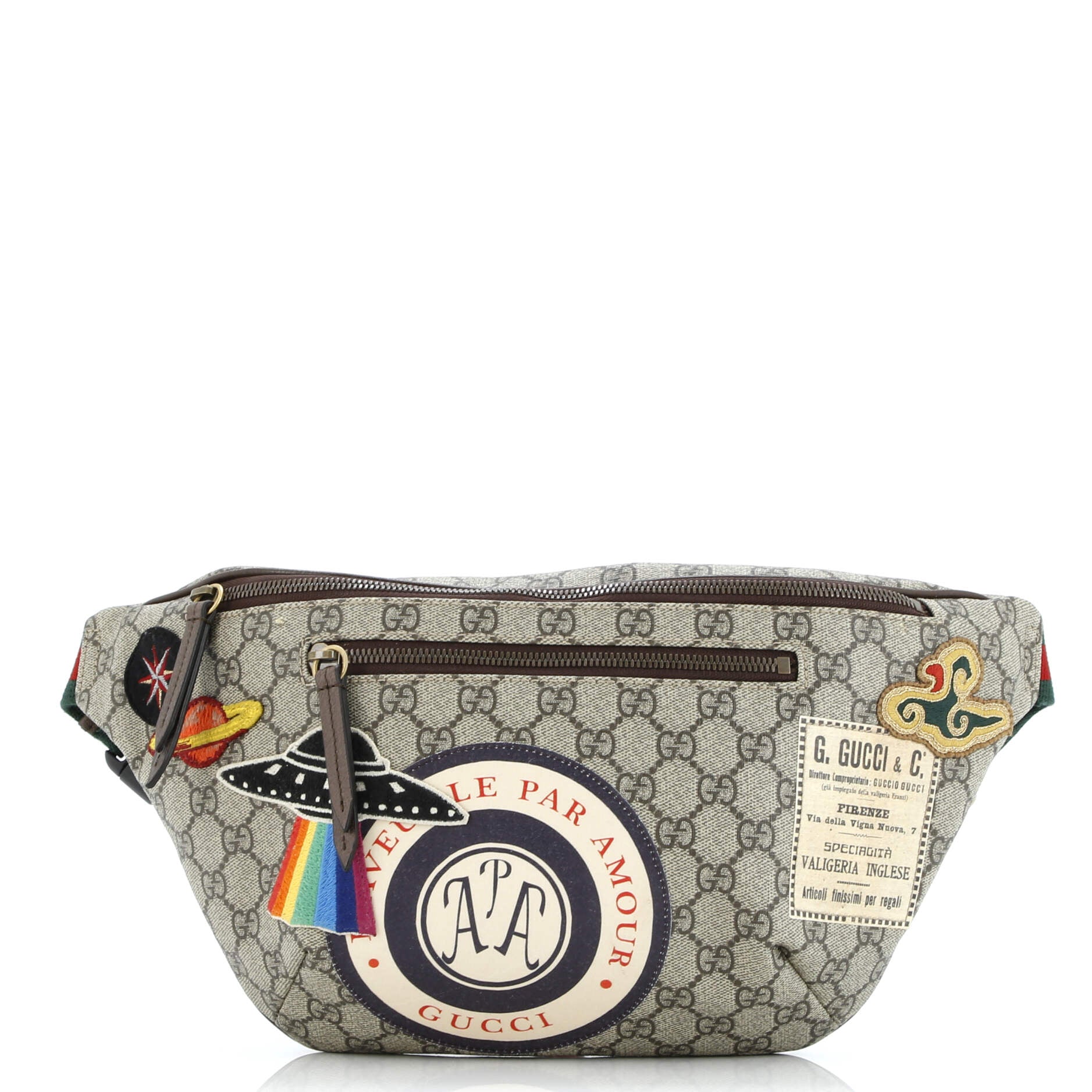 Courrier Zip Belt Bag GG Coated Canvas with Applique