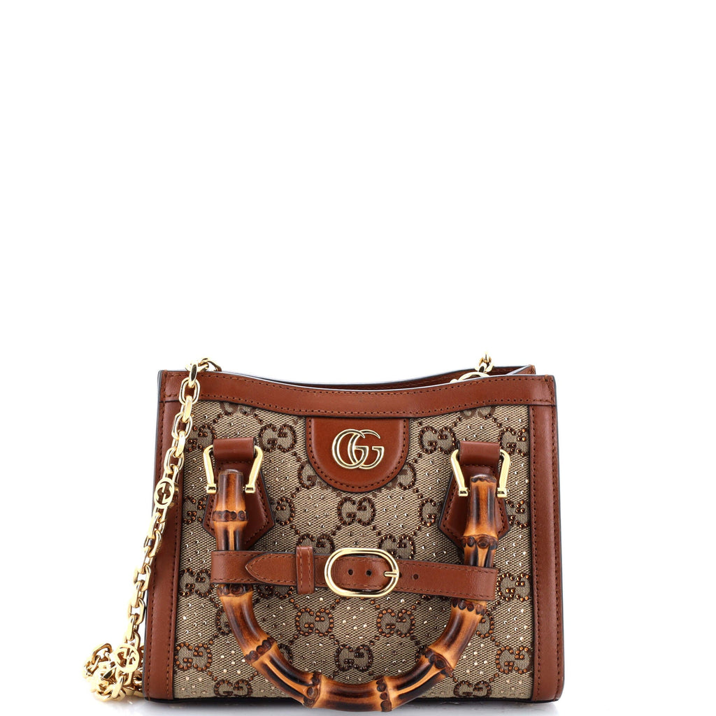 Diana NM Bamboo Handle Tote Crystal Embellished GG Canvas Mini