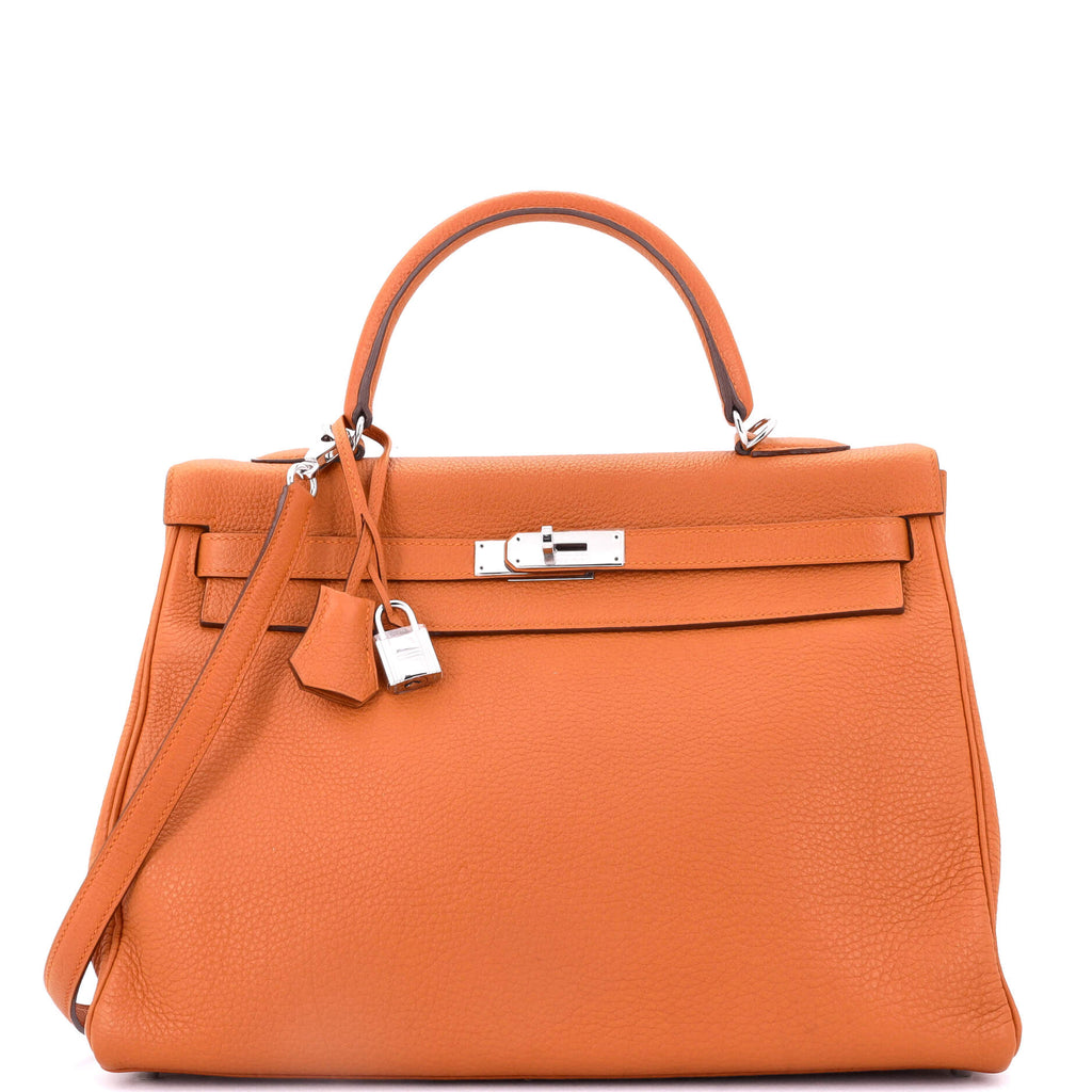 Kelly Handbag Orange H Togo with Palladium Hardware 35